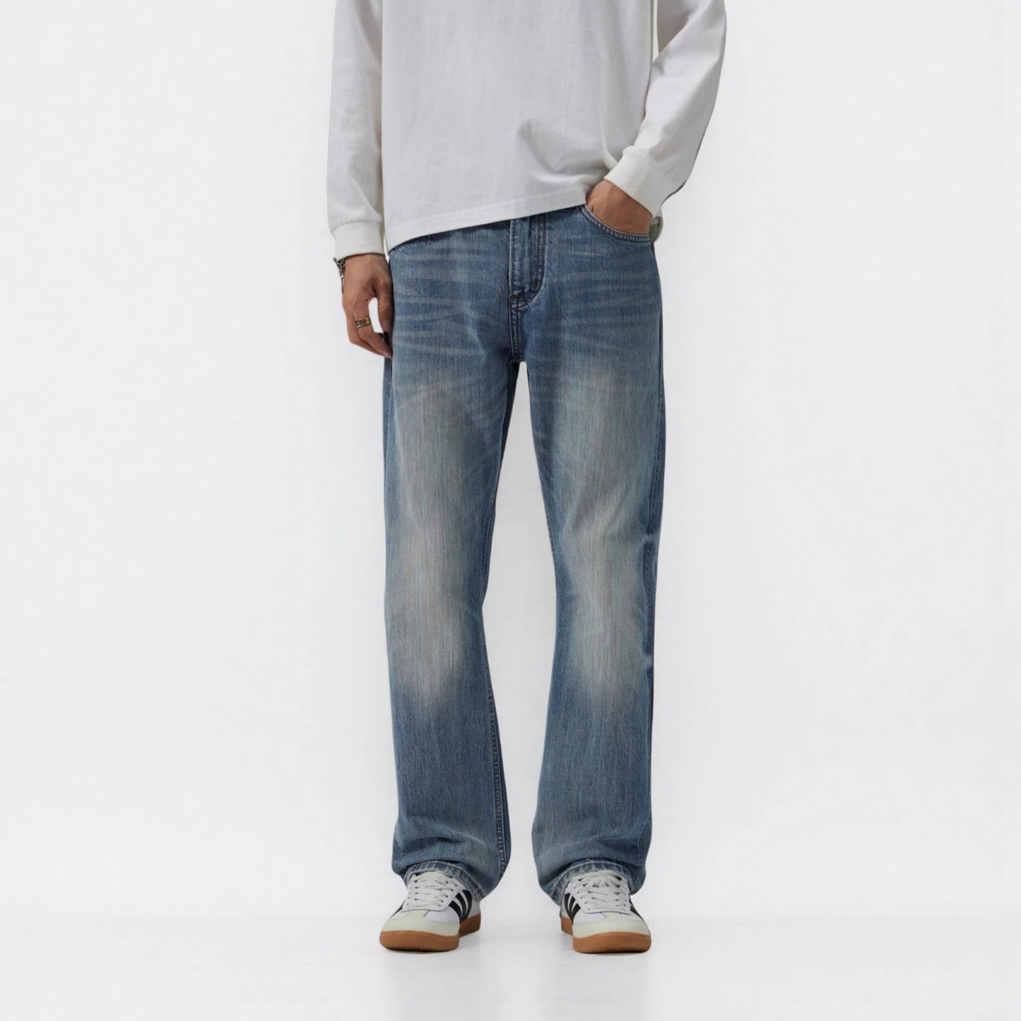 13oz Rainbow Core Light Blue Washed Selvedge Relaxed Straight Jeans