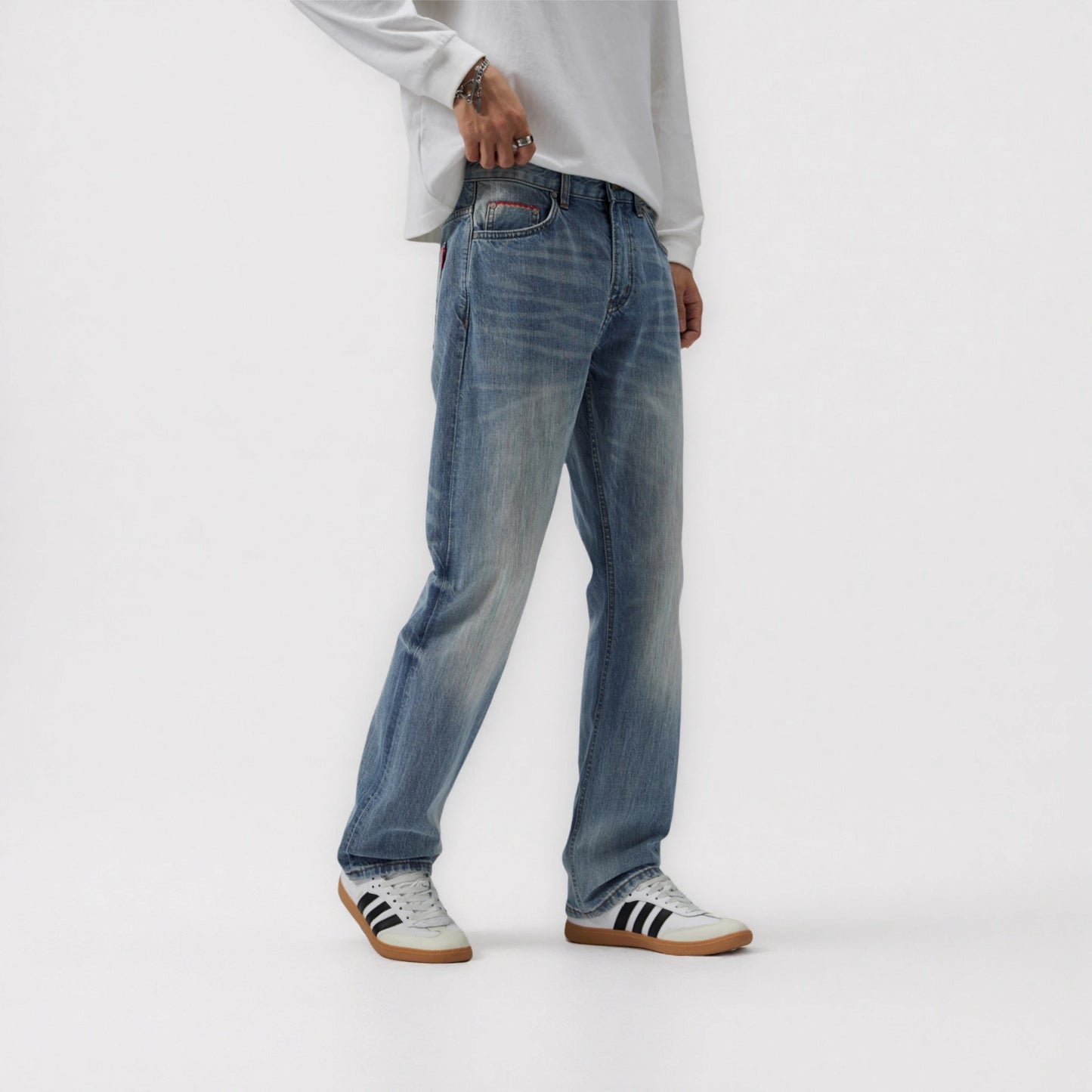 13oz Rainbow Core Light Blue Washed Selvedge Relaxed Straight Jeans