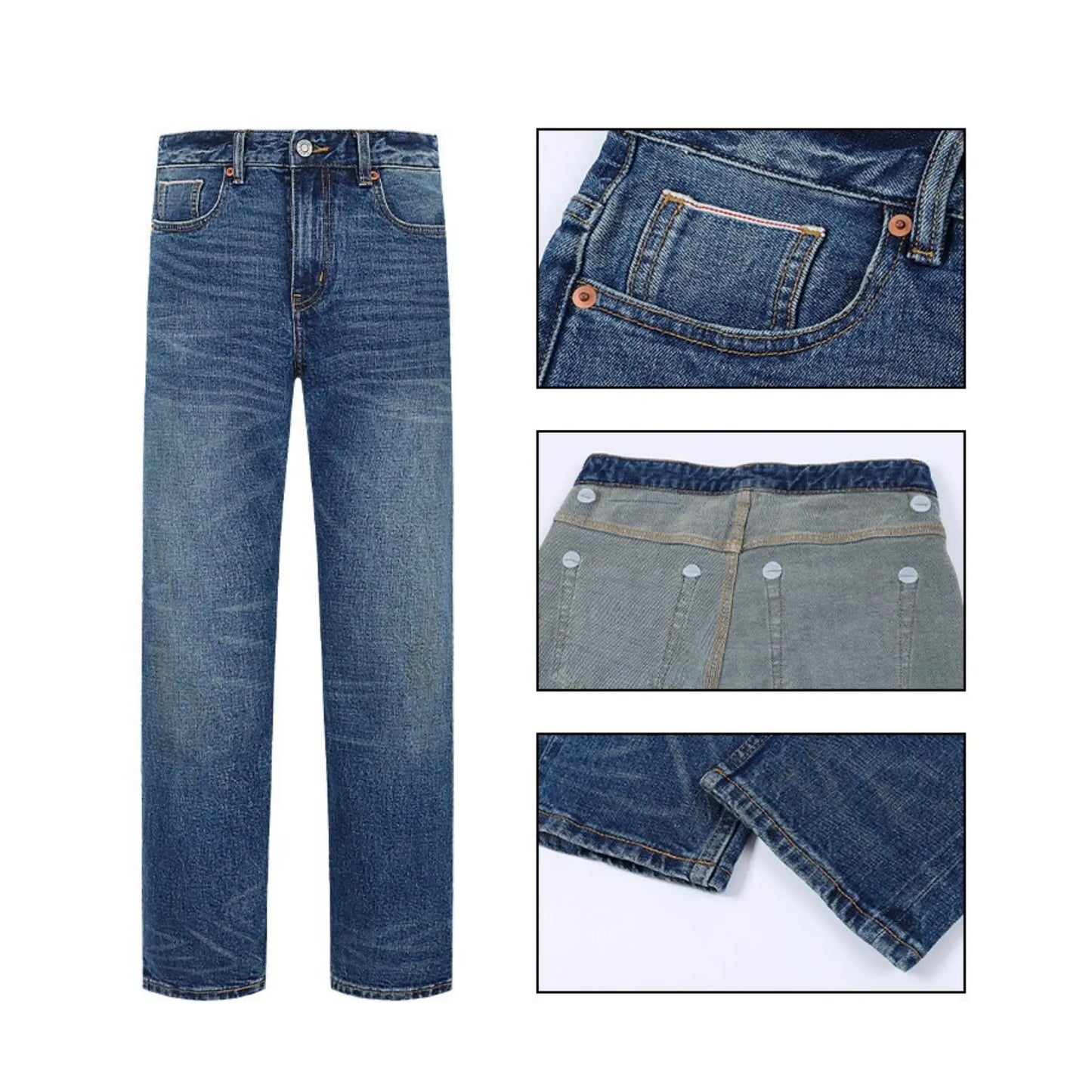 Dunkelblau verwaschene Slim-Fit Selvedge-Jeans | Dunkle Waschung
