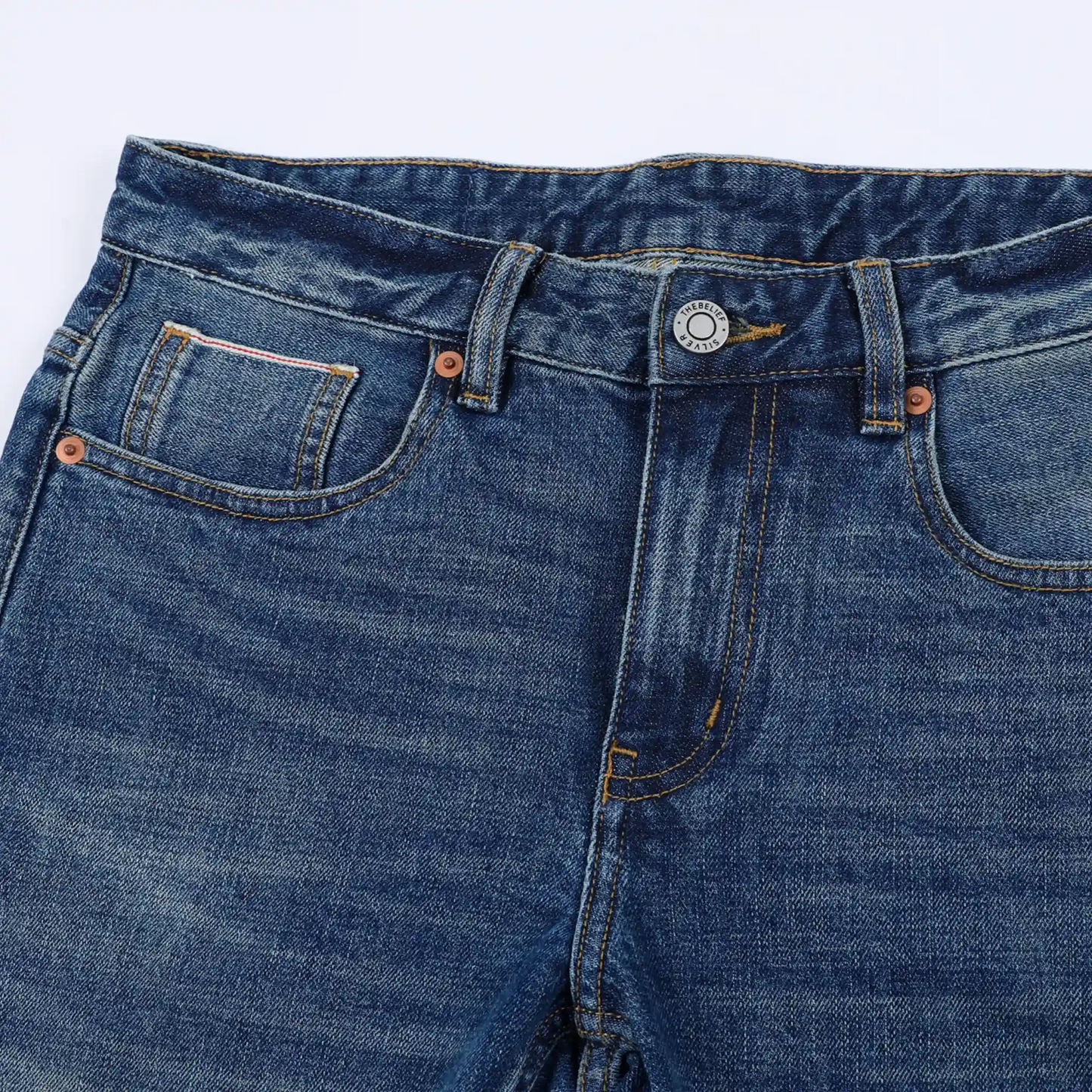 Dunkelblau verwaschene Slim-Fit Selvedge-Jeans | Dunkle Waschung