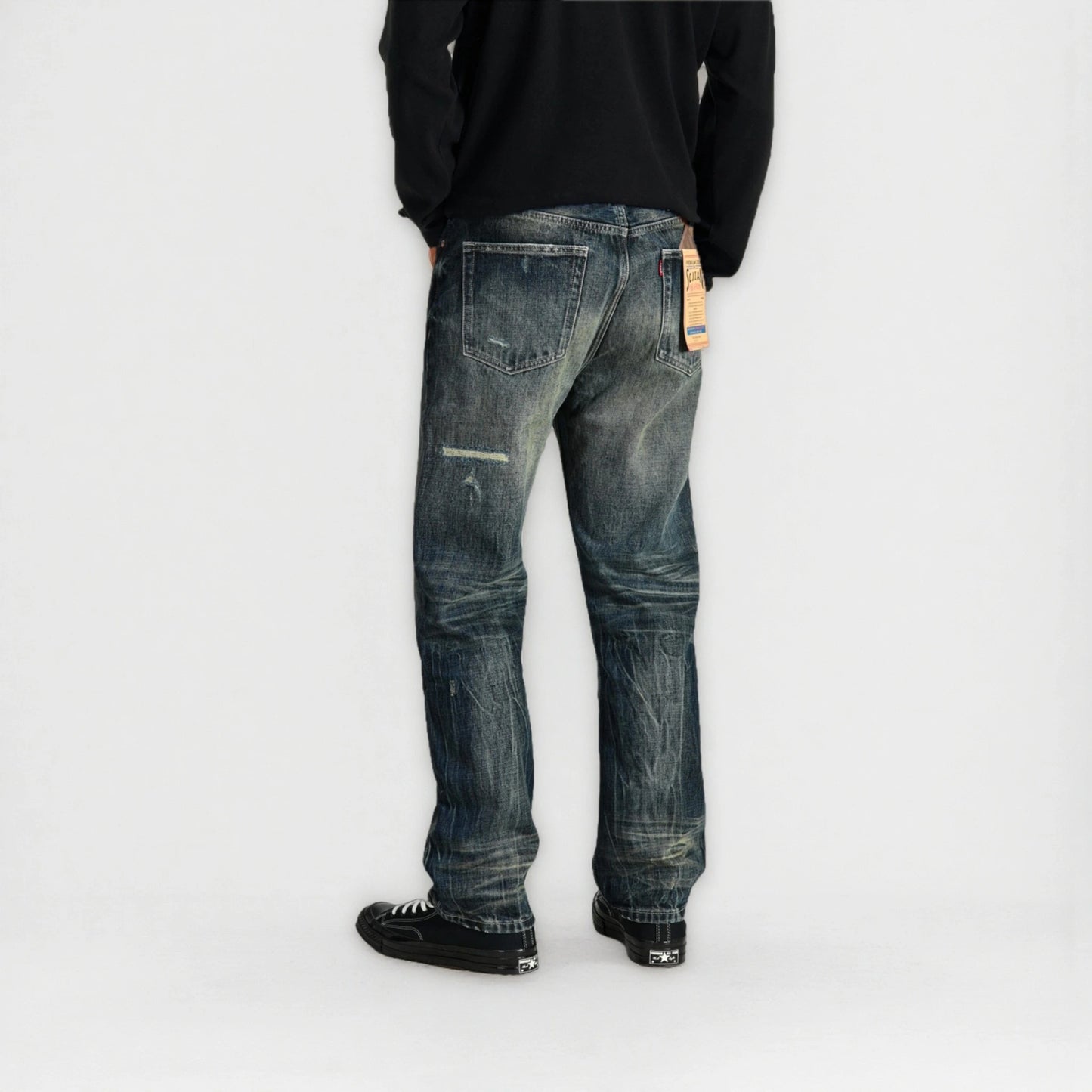 Vintage Blaue Bootcut 11oz Selvedge Jeans mit Distressed-Effekt