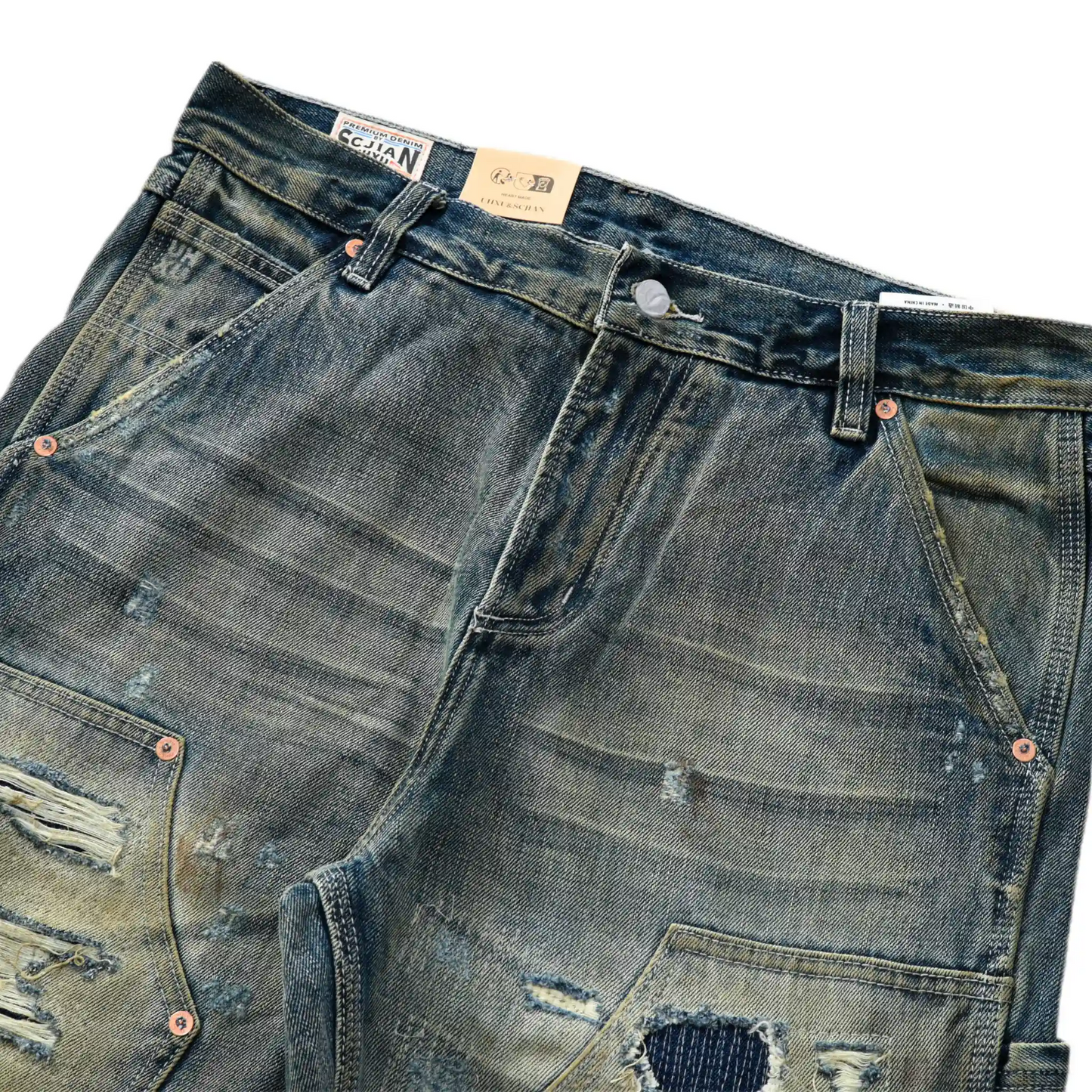 14oz Vintage Workwear Distressed Jeans Straight Fit