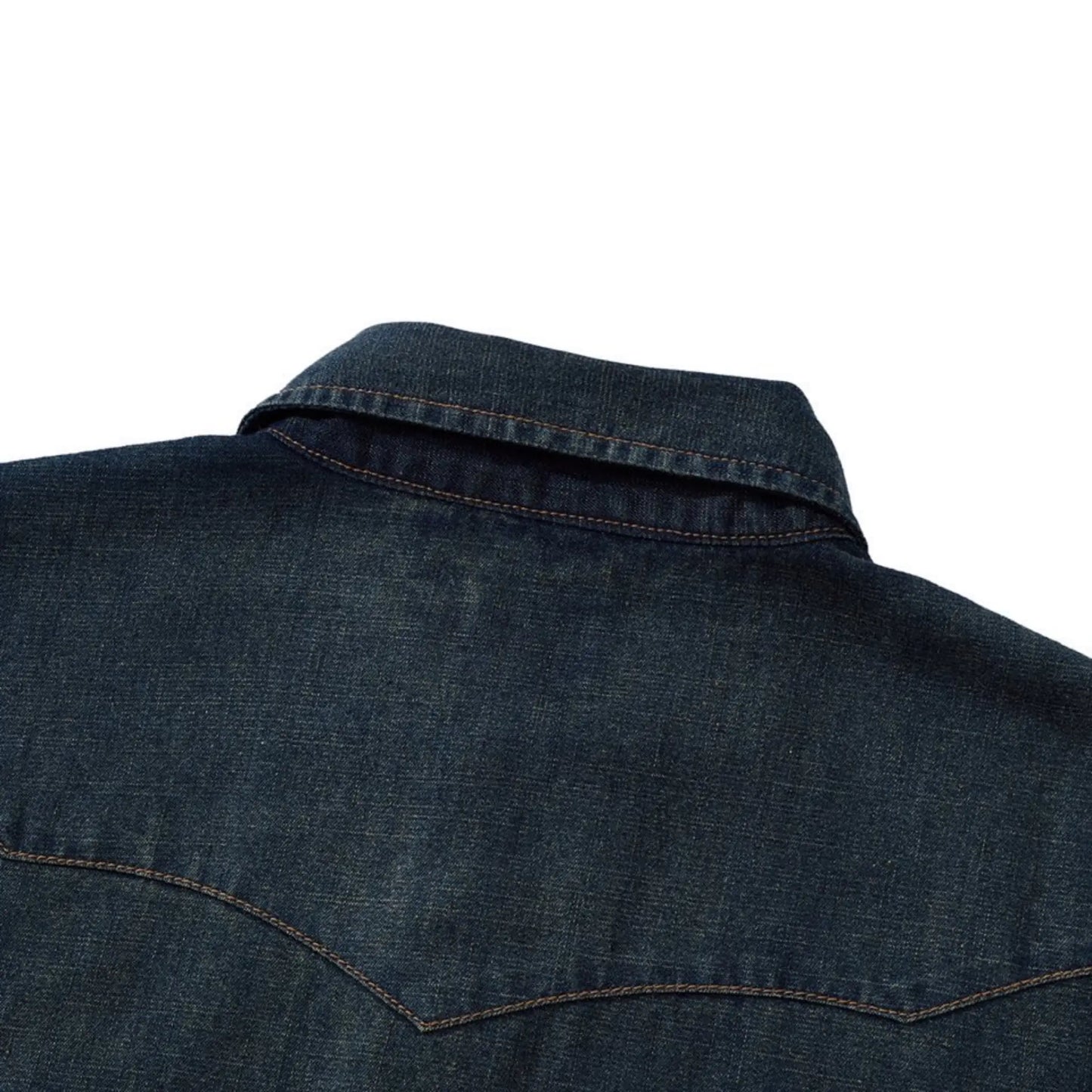 Vintage Washed Western Denim Shirt With Pocket Stitching - Short Sleeve