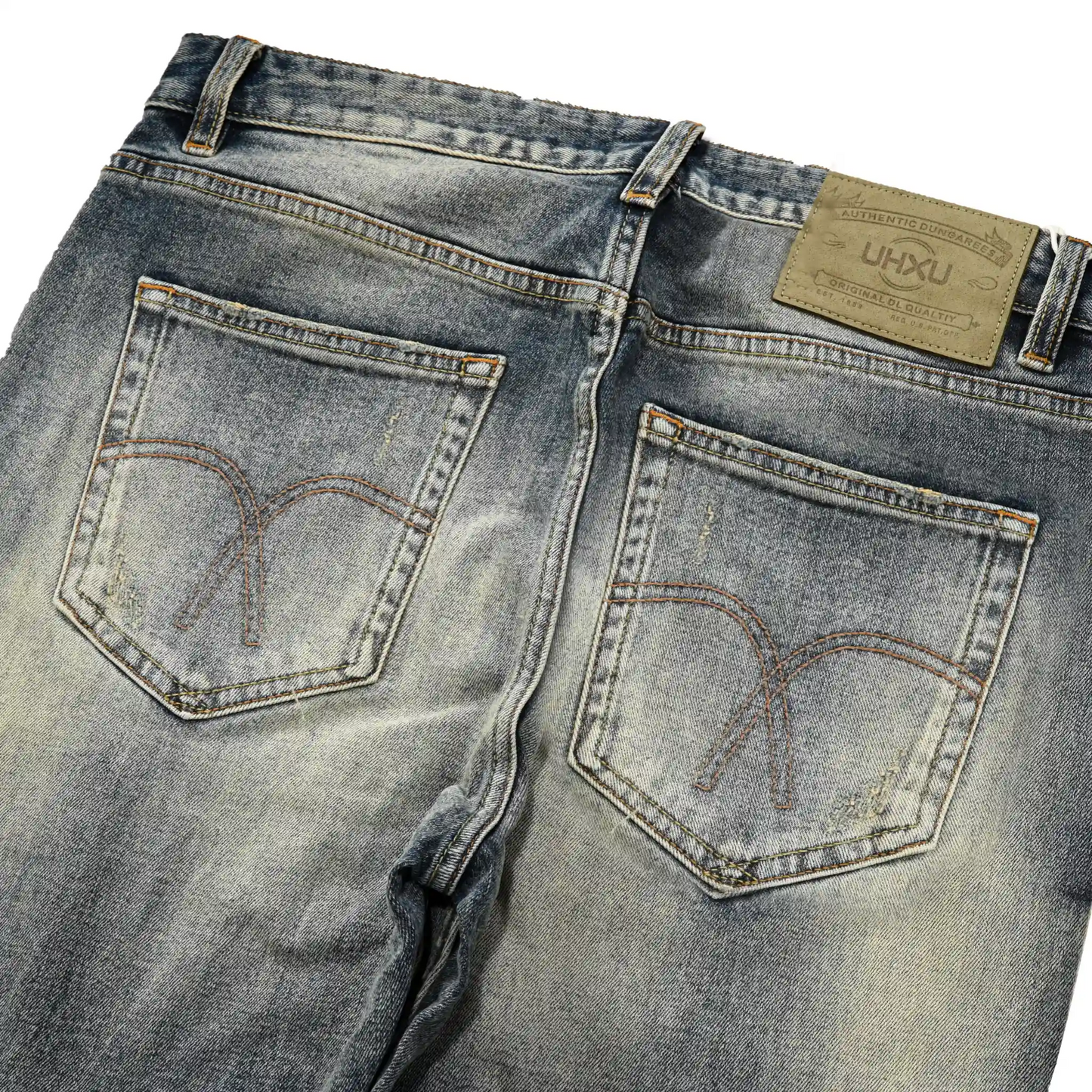 Vintage Blaue Slim Straight Fit Selvedge Jeans mit verblasster Waschung