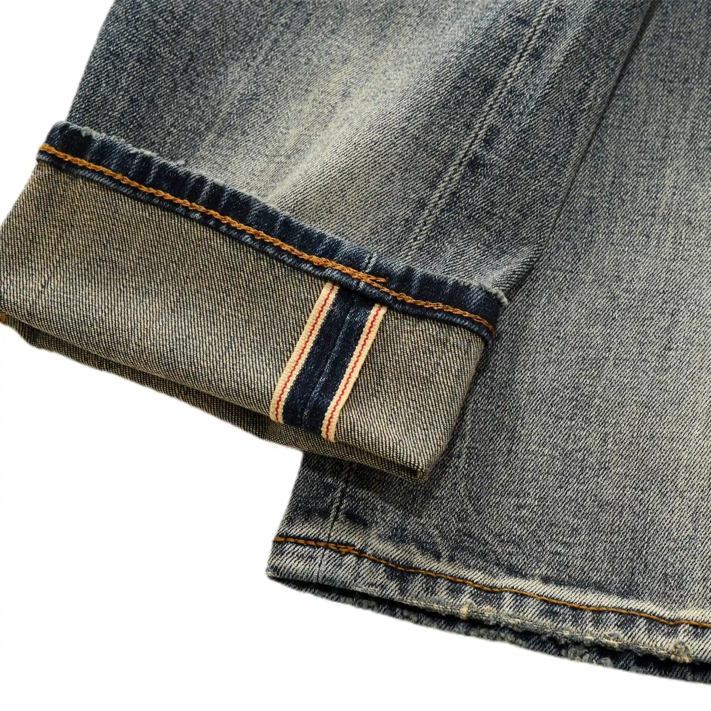 Vintage Blaue Slim Straight Fit Selvedge Jeans mit verblasster Waschung