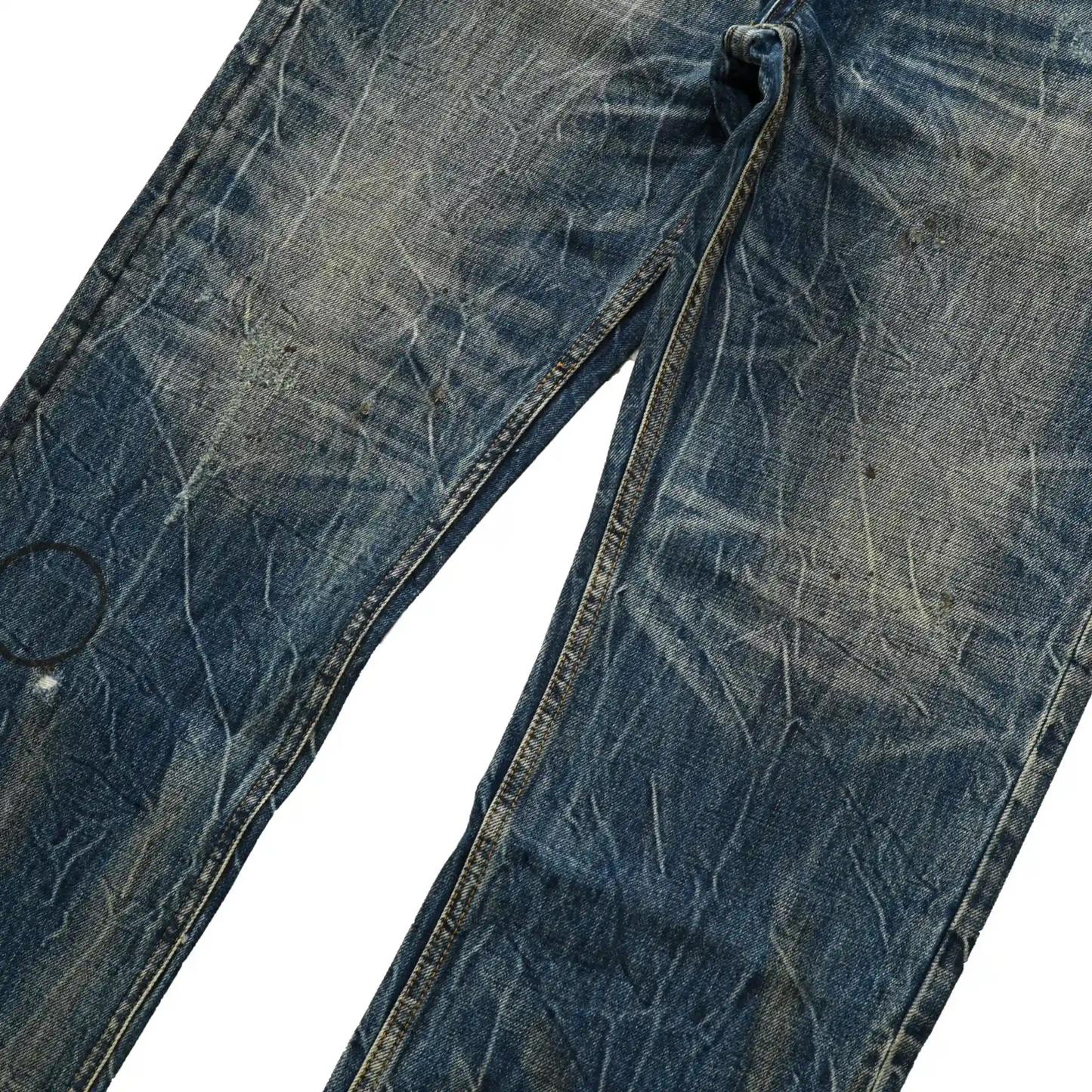 Vintage Blaue Bootcut 11oz Selvedge Jeans mit Distressed-Effekt