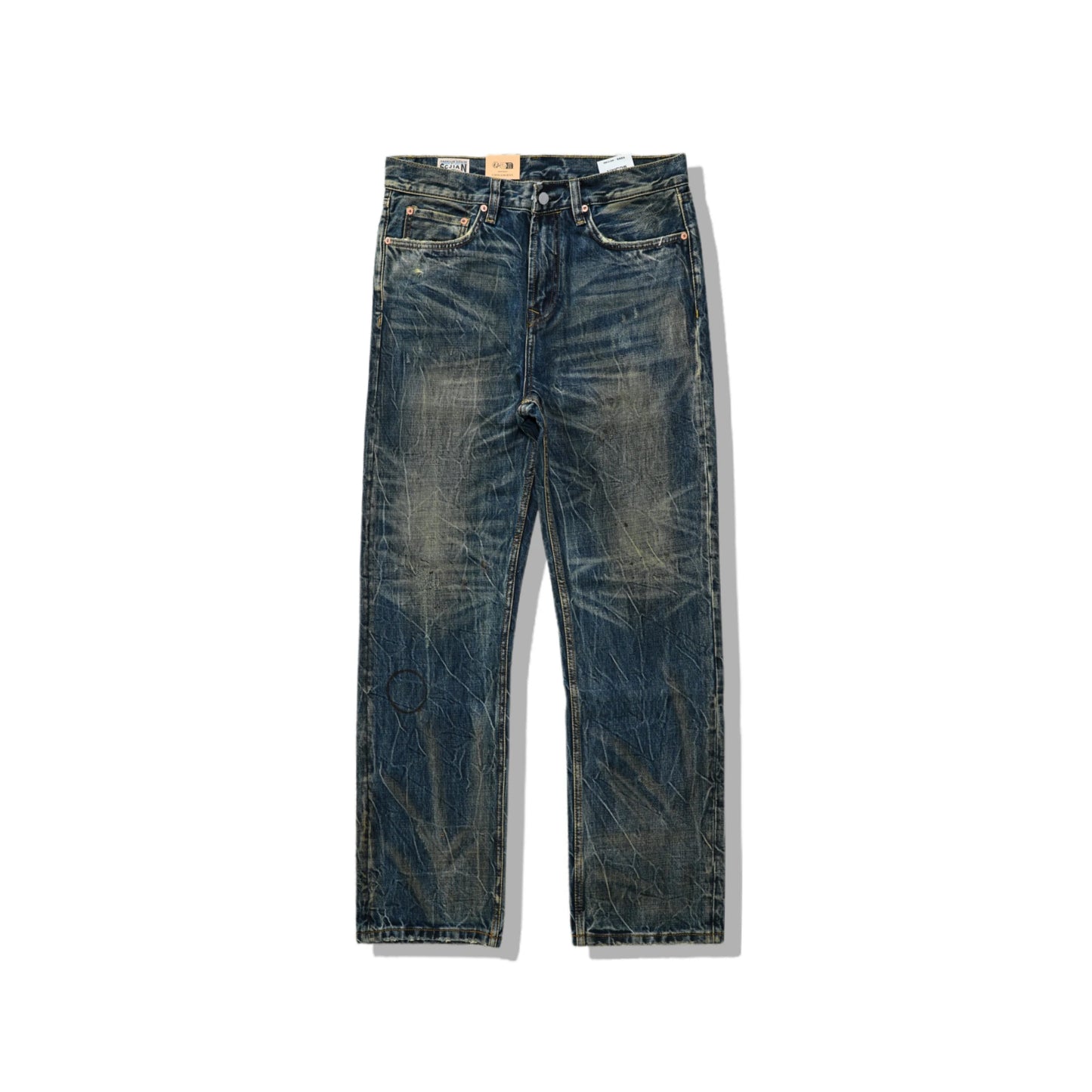 Vintage Blaue Bootcut 11oz Selvedge Jeans mit Distressed-Effekt