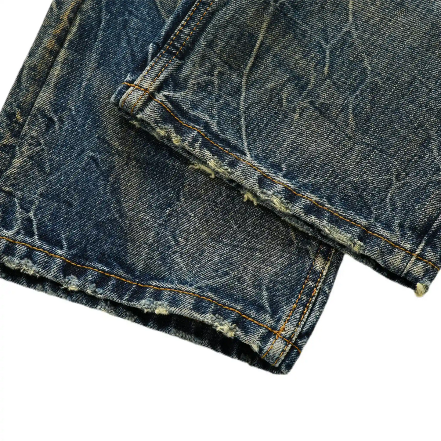 Vintage Blaue Bootcut 11oz Selvedge Jeans mit Distressed-Effekt
