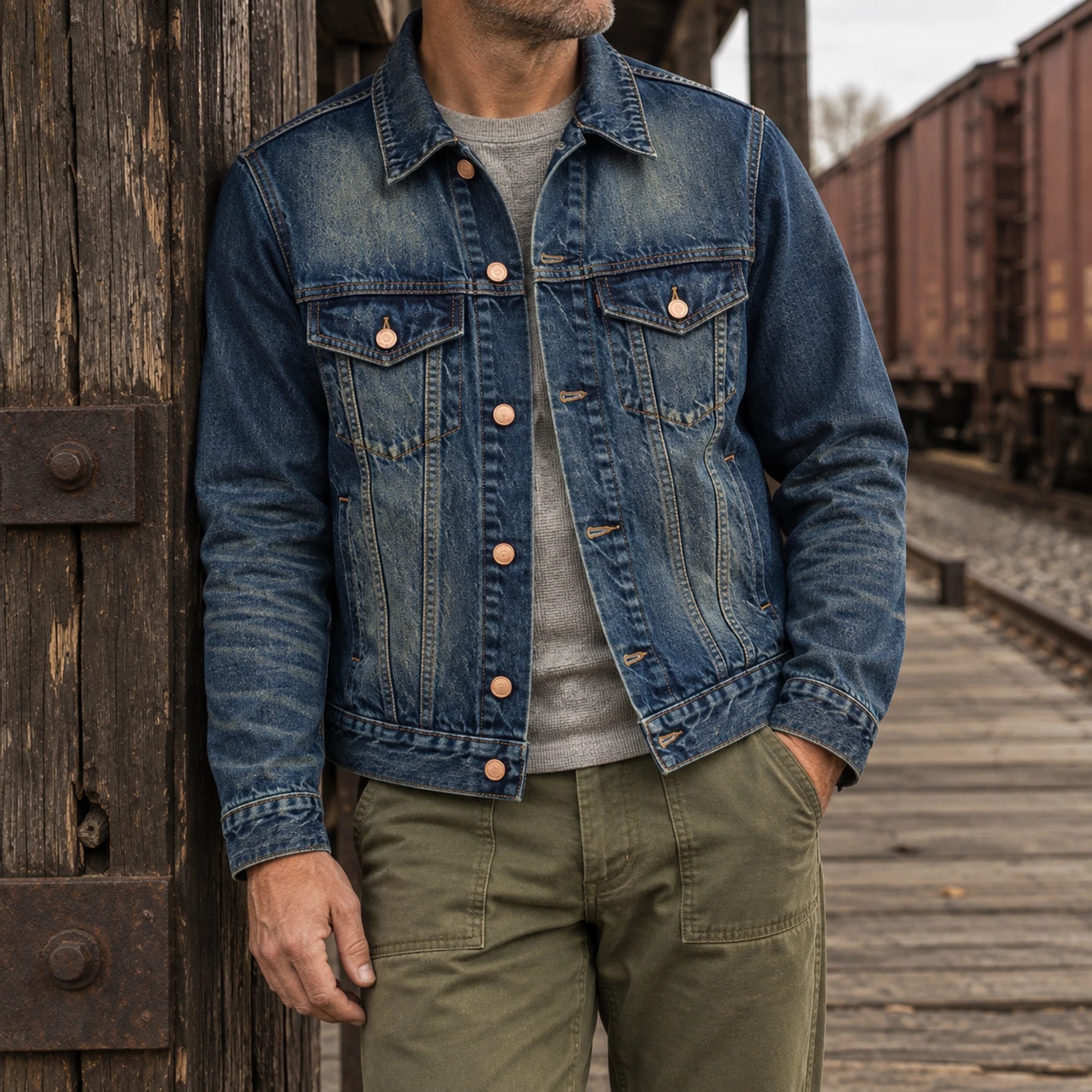 Veste en denim délavé vintage Okayama 14 oz, type III