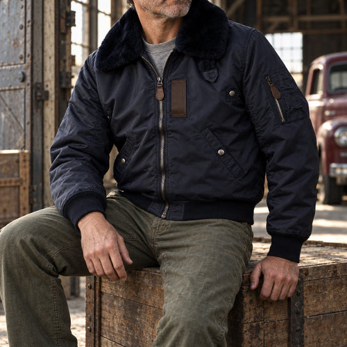 B-15 Utility Bomberjacke mit Shearling-Kragenfutter 