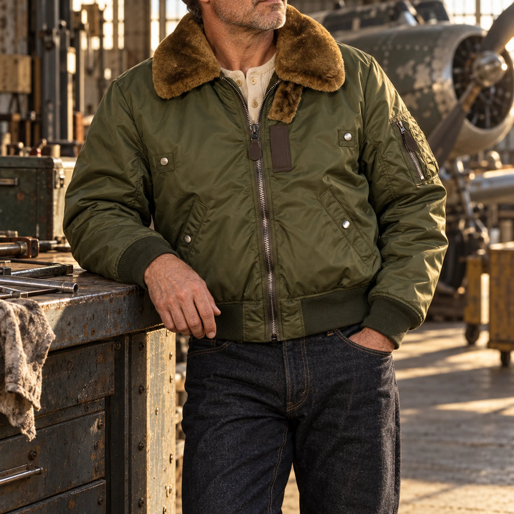 B-15 Utility Bomberjacke mit Shearling-Kragenfutter 