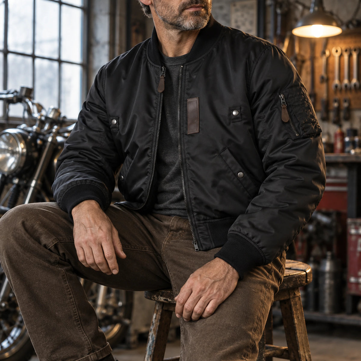 Bomberjacke im Stil der 1950er Jahre (MA-1) – Futter aus Wollmischung und Nylon