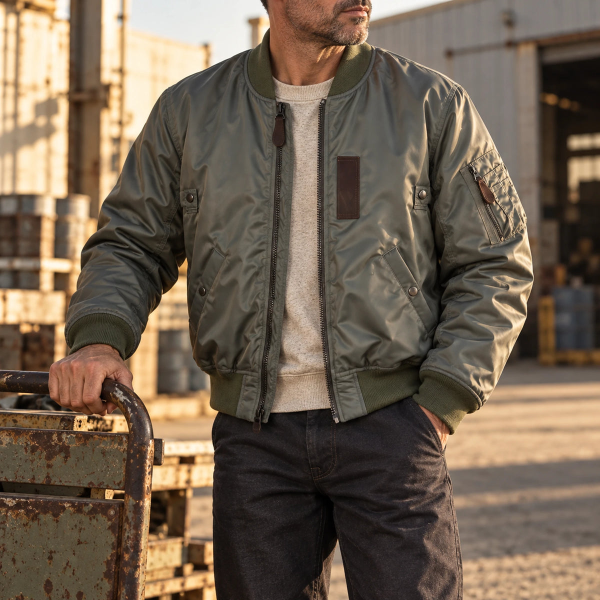 Bomberjacke im Stil der 1950er Jahre (MA-1) – Futter aus Wollmischung und Nylon