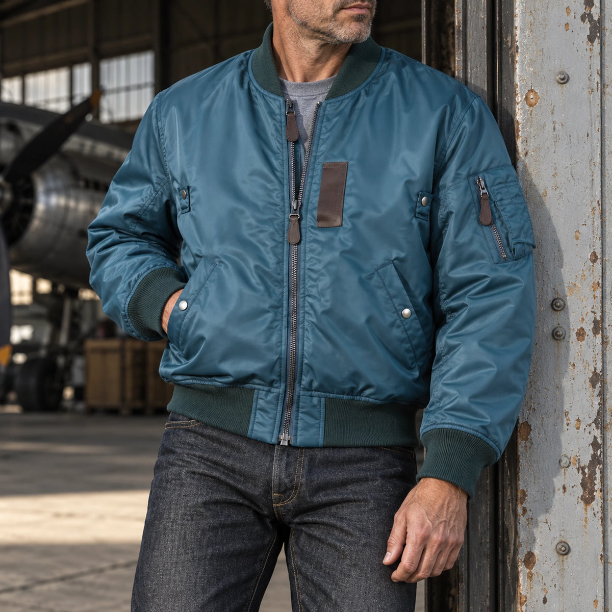 Bomberjacke im Stil der 1950er Jahre (MA-1) – Futter aus Wollmischung und Nylon