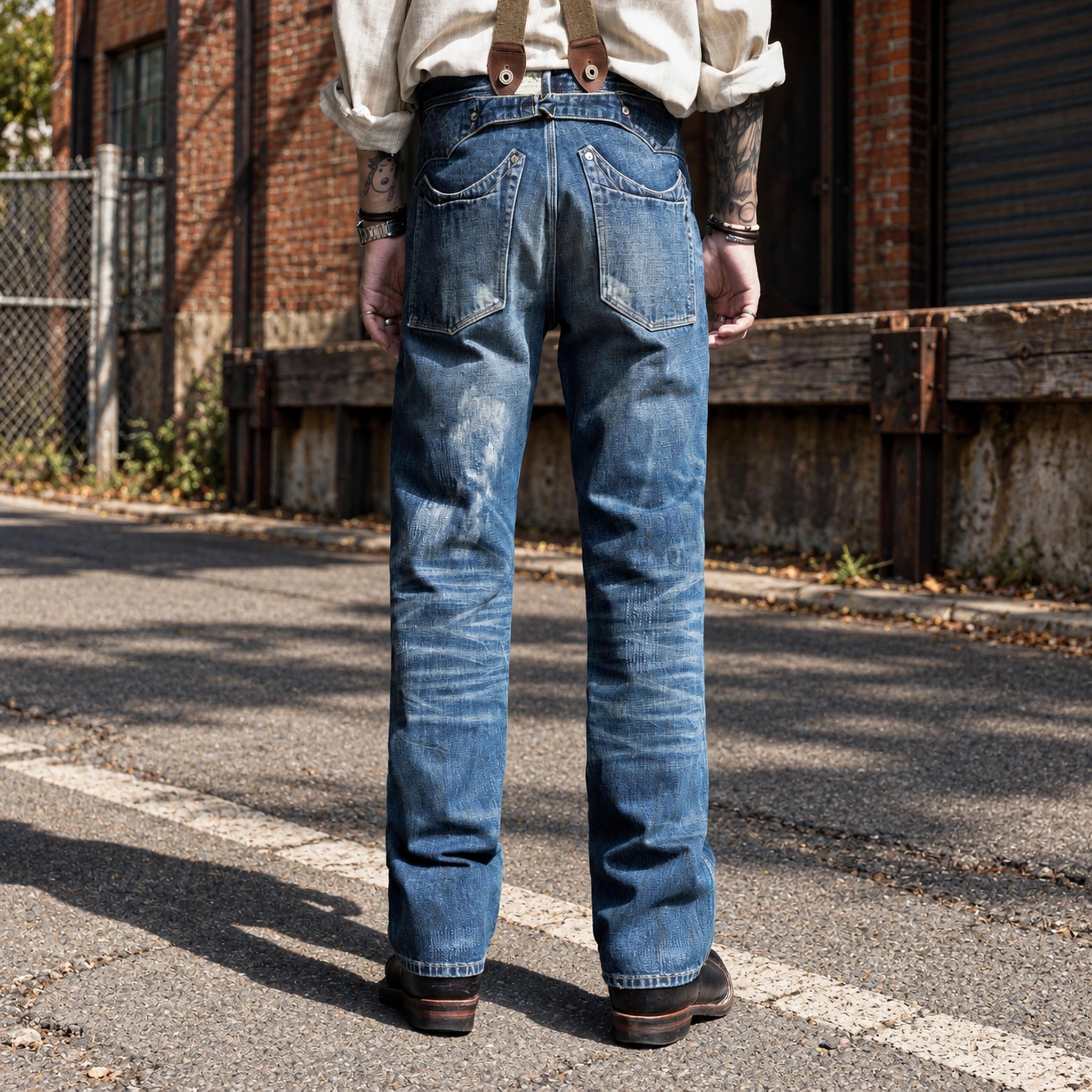 Jean slim droit bleu clair 14 oz à lisière indigo délavée