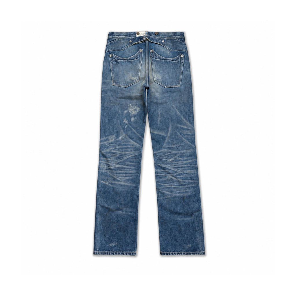 Jean slim droit bleu clair 14 oz à lisière indigo délavée