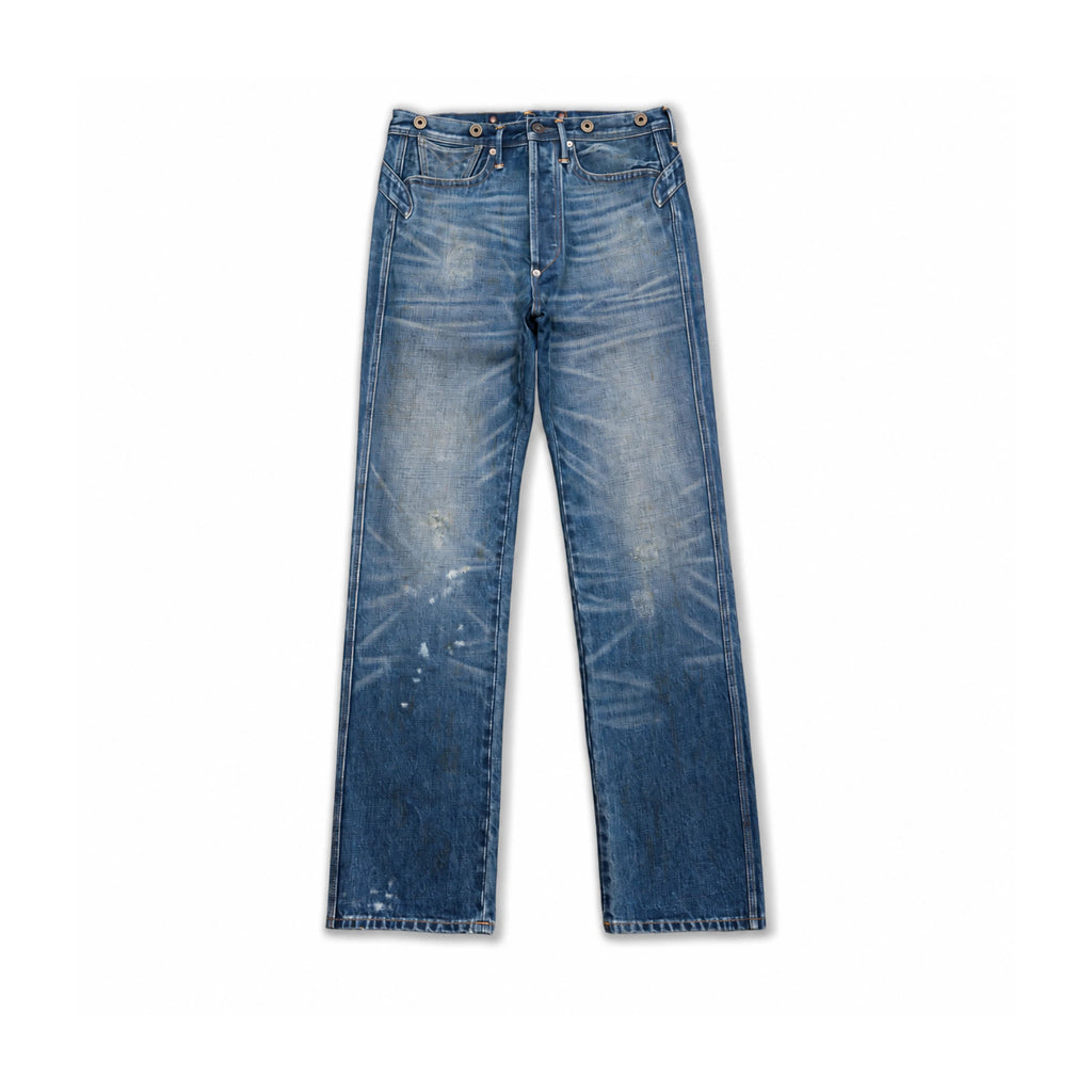 Jean slim droit bleu clair 14 oz à lisière indigo délavée