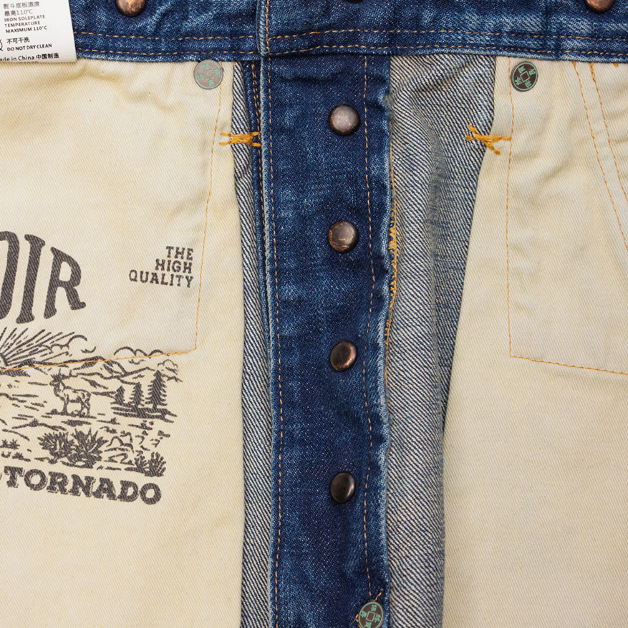 Jean slim droit bleu clair 14 oz à lisière indigo délavée