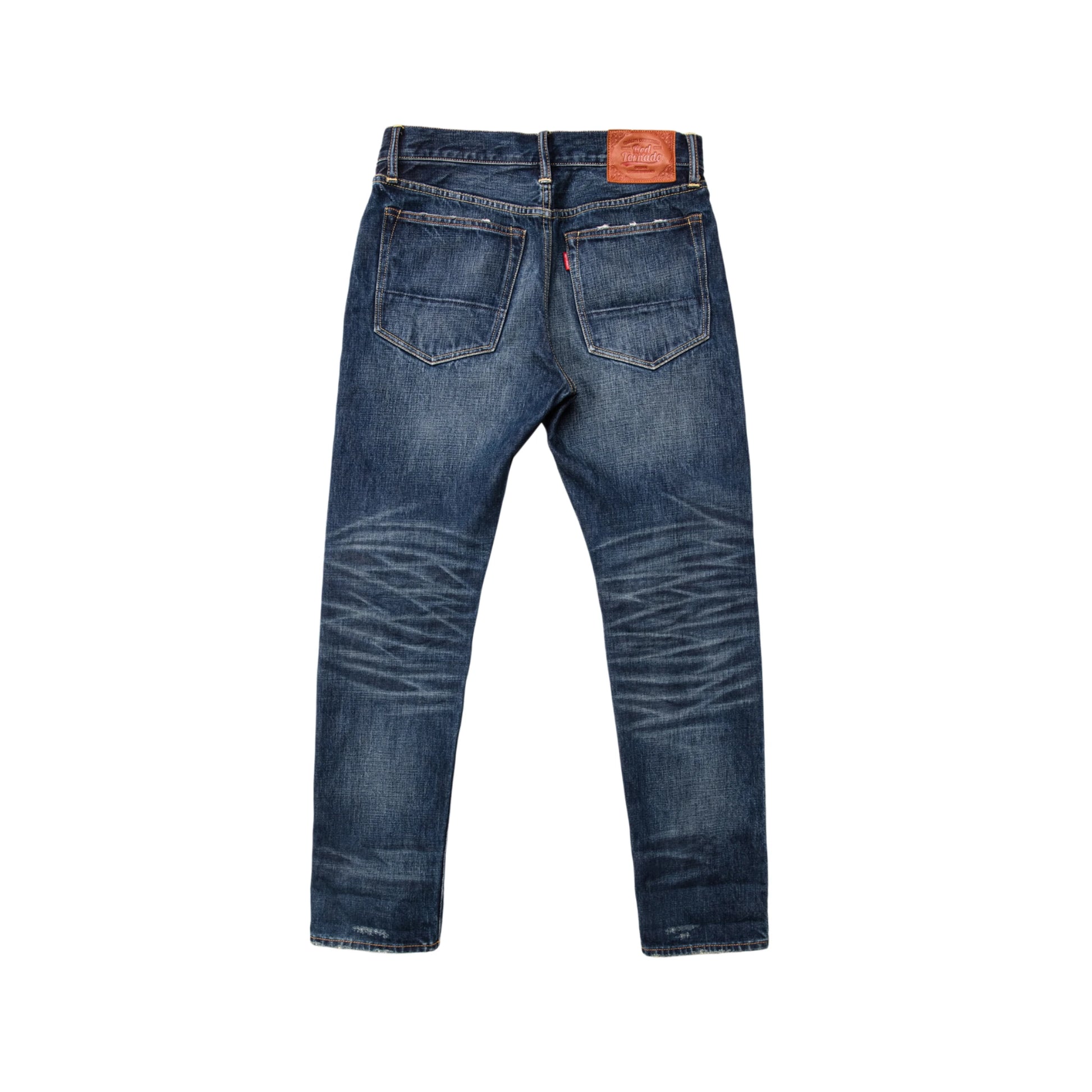 Vintage Blaue Slim Straight Fit Selvedge Jeans mit verblasster Waschung