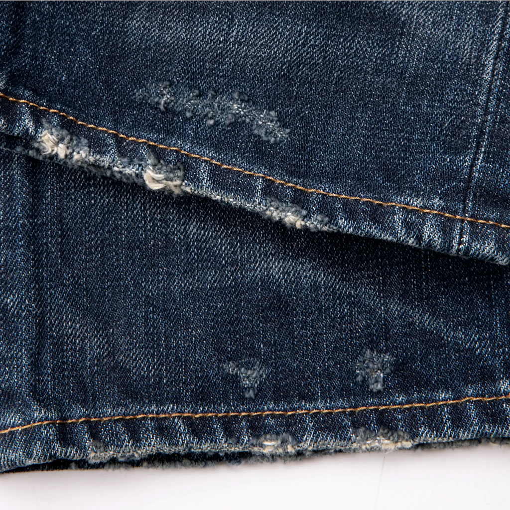 Jean slim droit bleu clair 14 oz à lisière indigo délavée