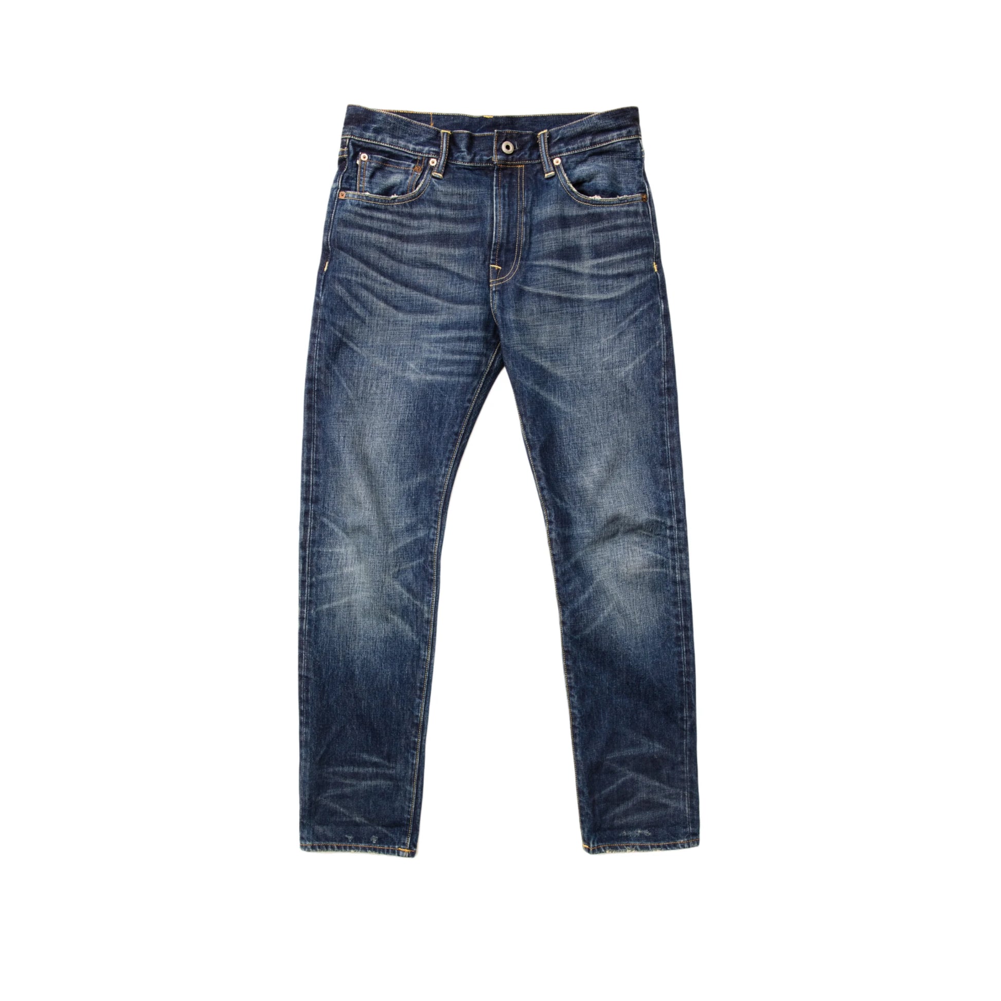Vintage Blaue Slim Straight Fit Selvedge Jeans mit verblasster Waschung