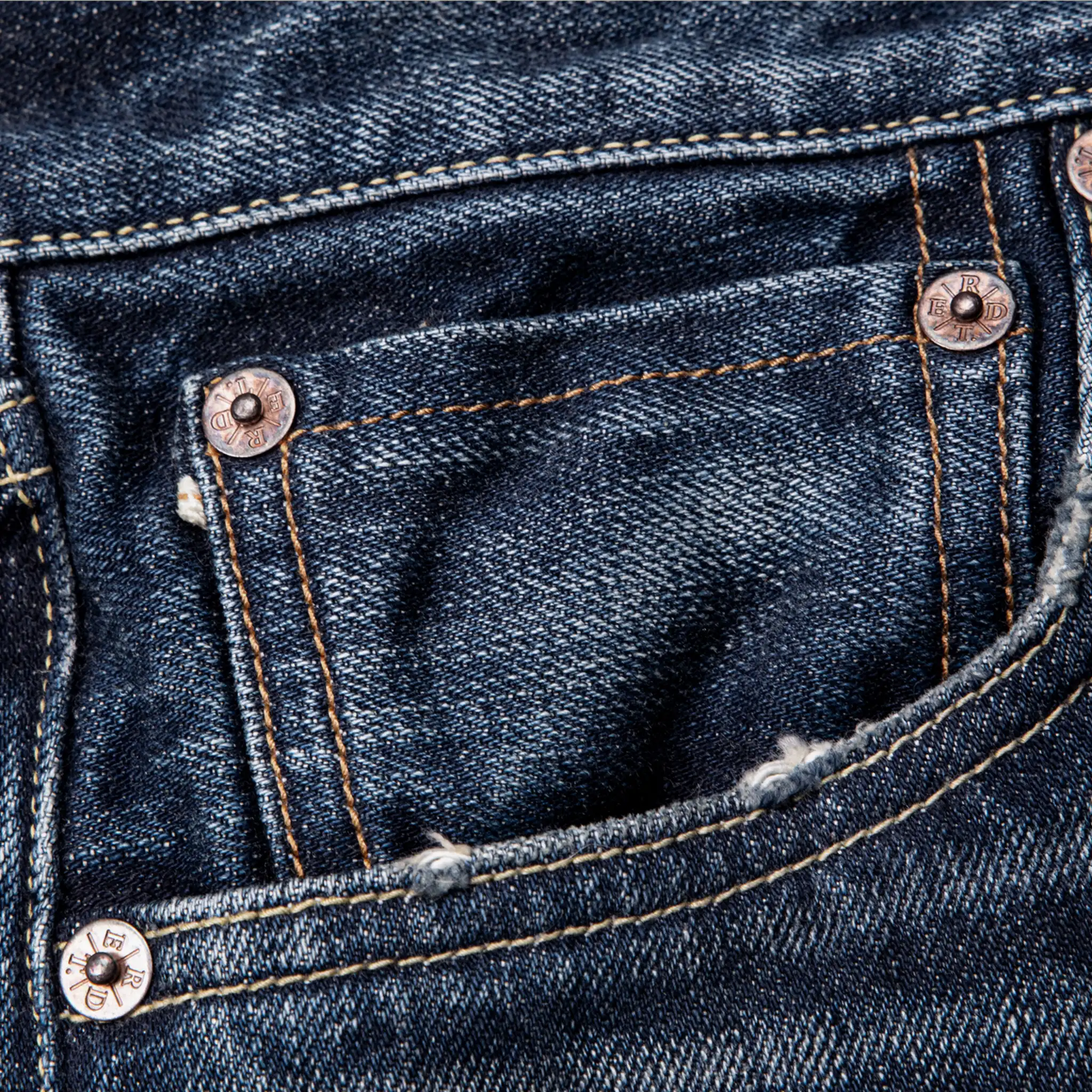 16oz Slim Tapered Orange Line Selvedge Jeans - Dark Blue