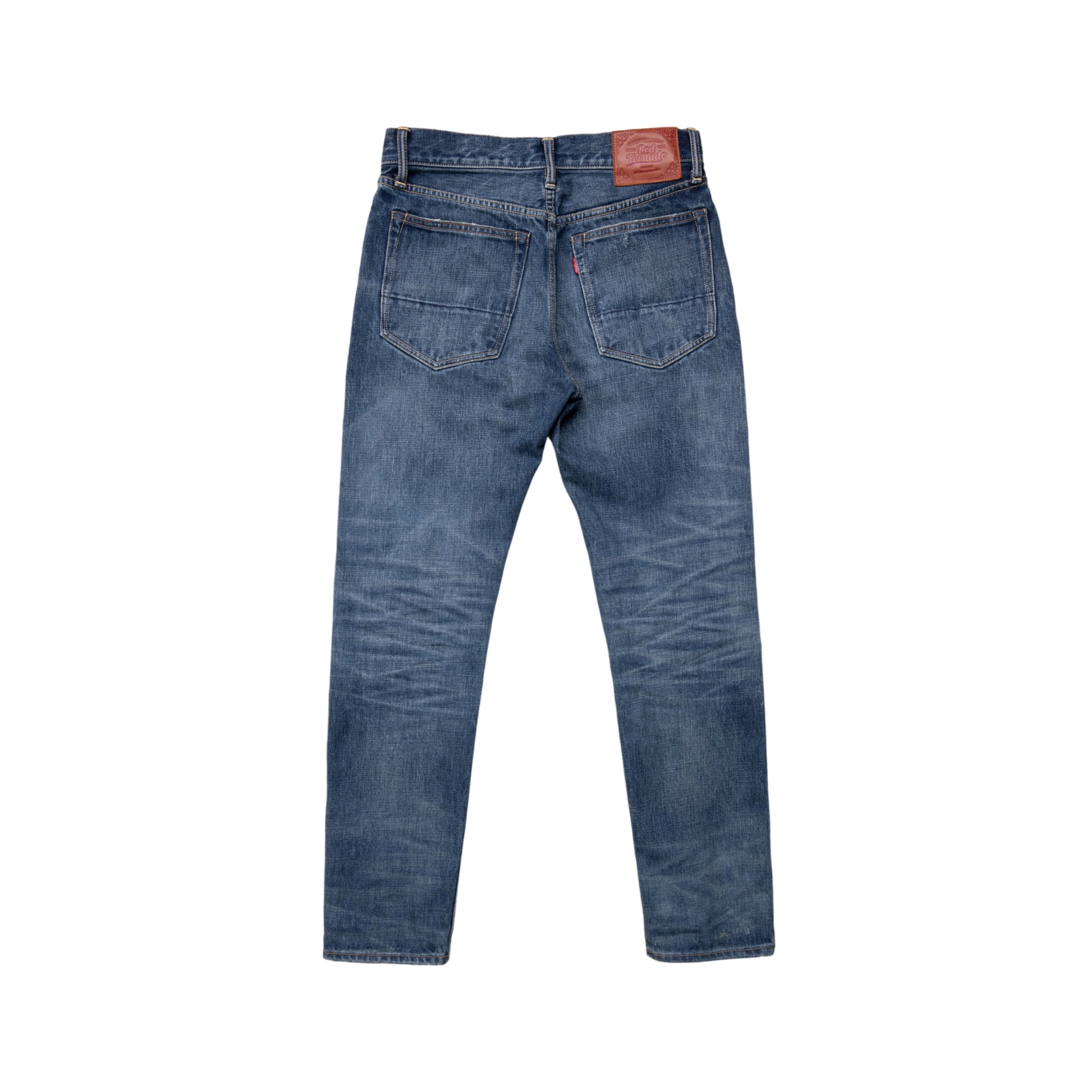 Vintage Blaue Slim Straight Fit Selvedge Jeans mit verblasster Waschung