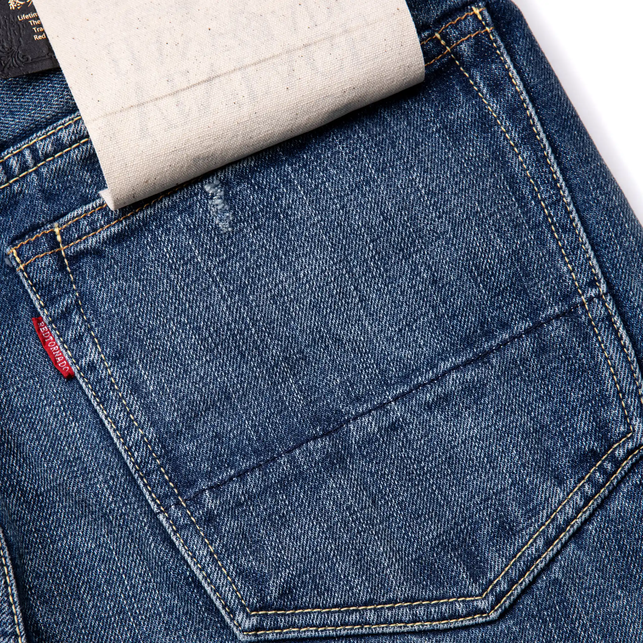 16oz Slim Tapered Orange Line Selvedge Jeans - Medium Blue