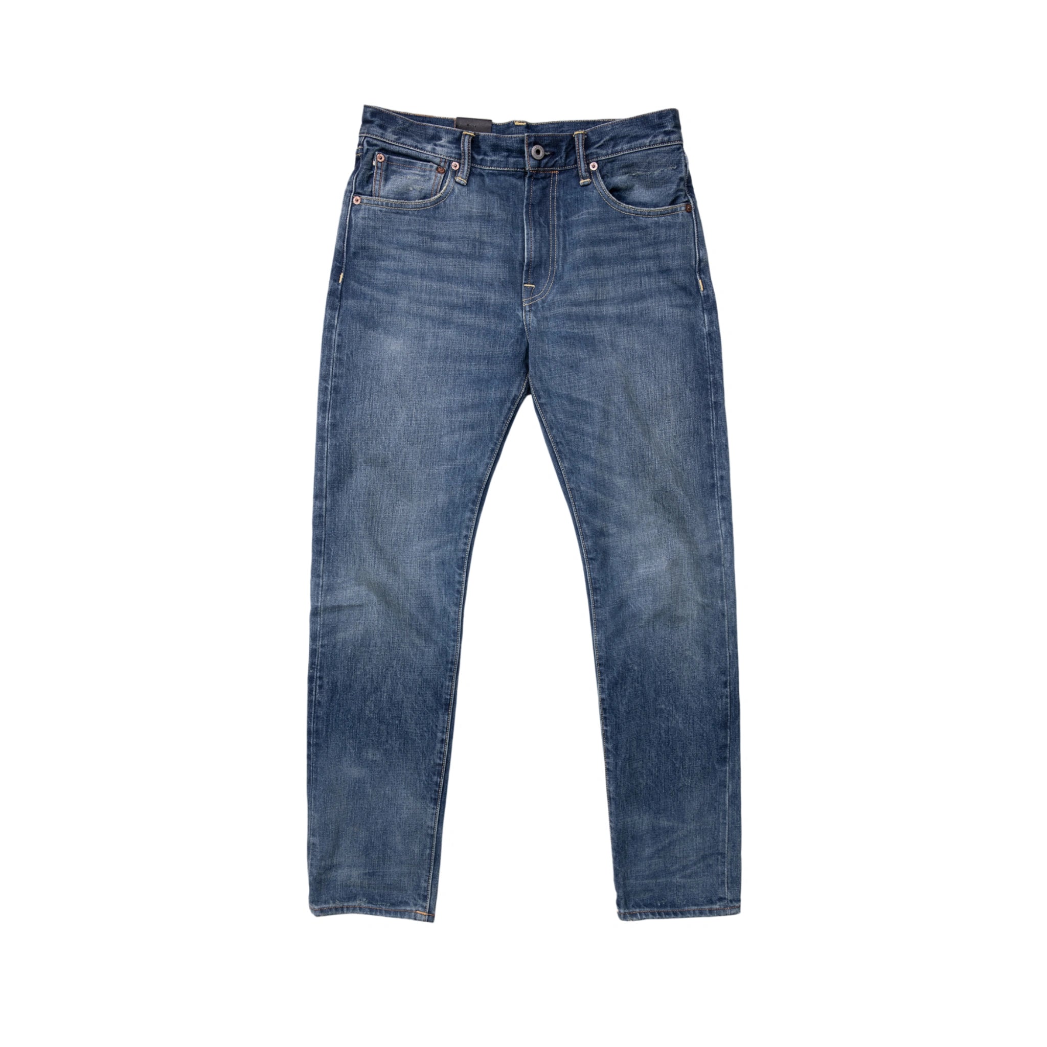 16oz Slim Tapered Orange Line Selvedge Jeans - Medium Blue