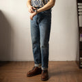 16oz Slim Tapered Orange Line Selvedge Jeans - Medium Blue