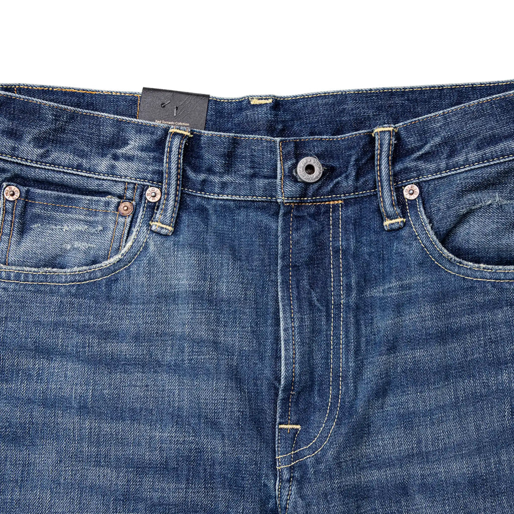 Vintage Blaue Slim Straight Fit Selvedge Jeans mit verblasster Waschung