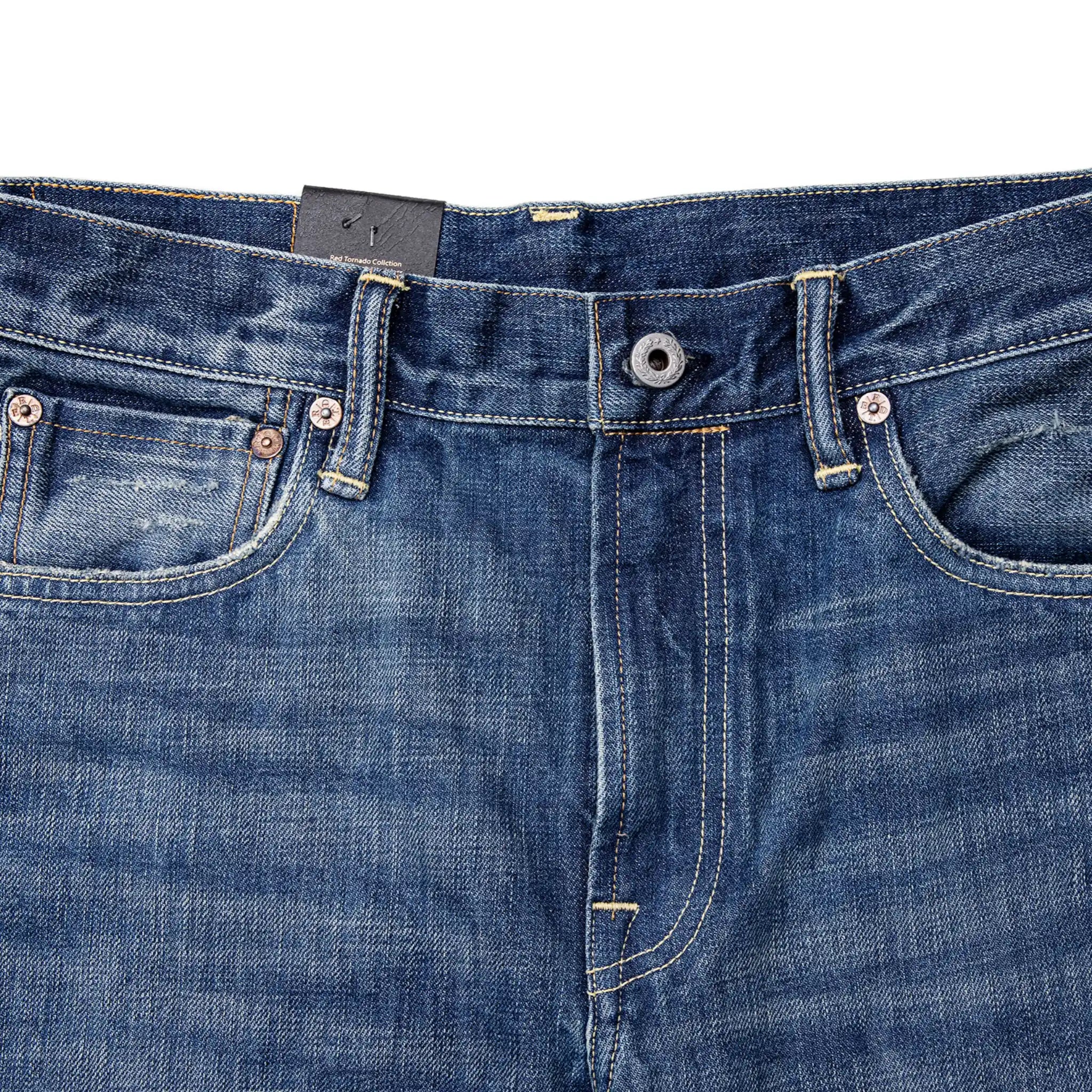 16oz Slim Tapered Orange Line Selvedge Jeans - Medium Blue