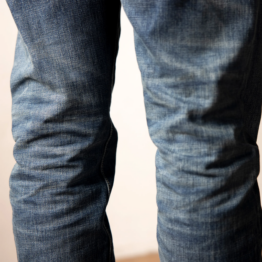 Vintage Blaue Slim Straight Fit Selvedge Jeans mit verblasster Waschung