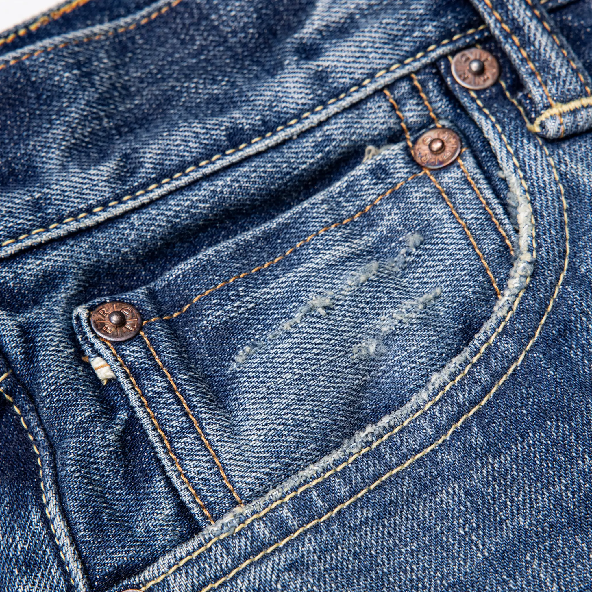16oz Slim Tapered Orange Line Selvedge Jeans - Medium Blue