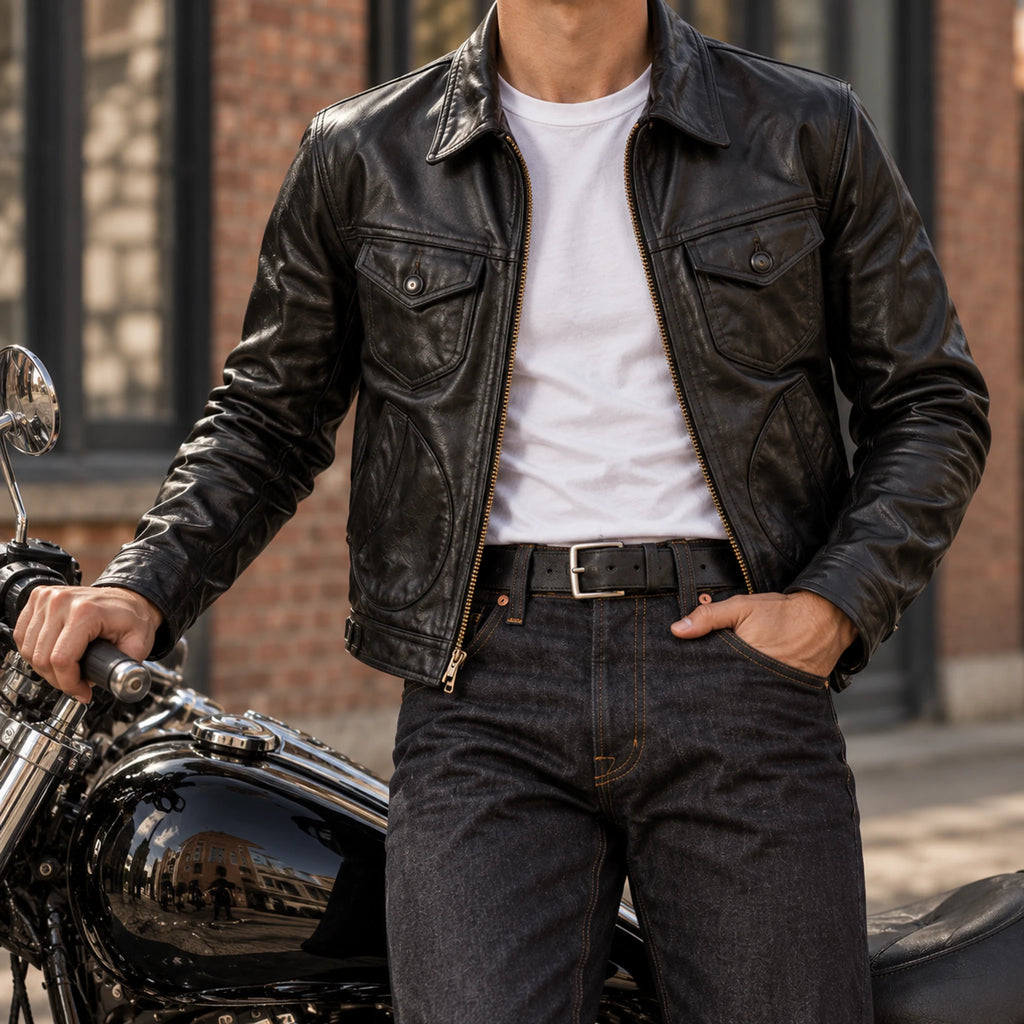 1.5mm Full-Grain Vegetable-Tanned Leather Jacket — Slim Fit