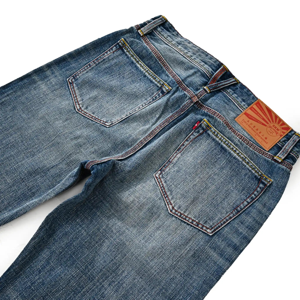 11.5oz Plant Dyed Medium Blue Washed Selvedge Straight Jeans