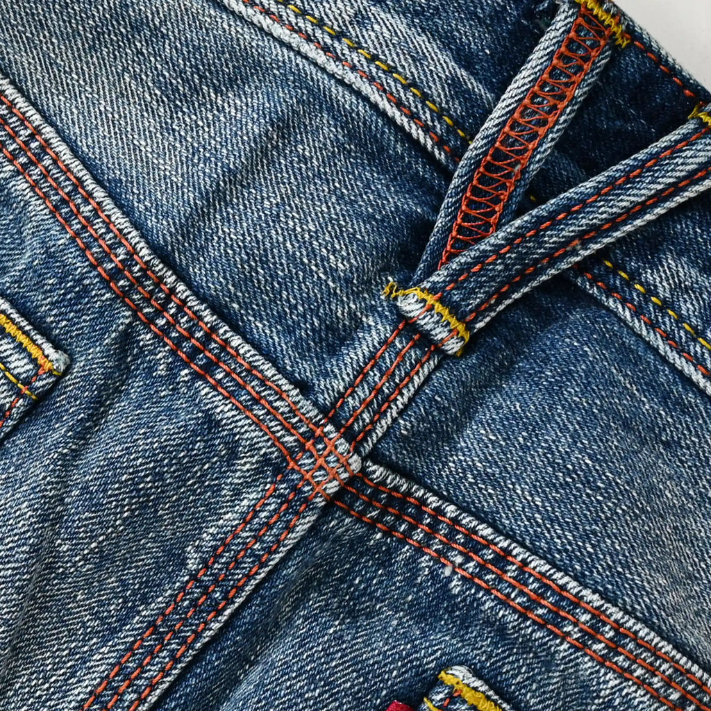 11.5oz Plant Dyed Medium Blue Washed Selvedge Straight Jeans