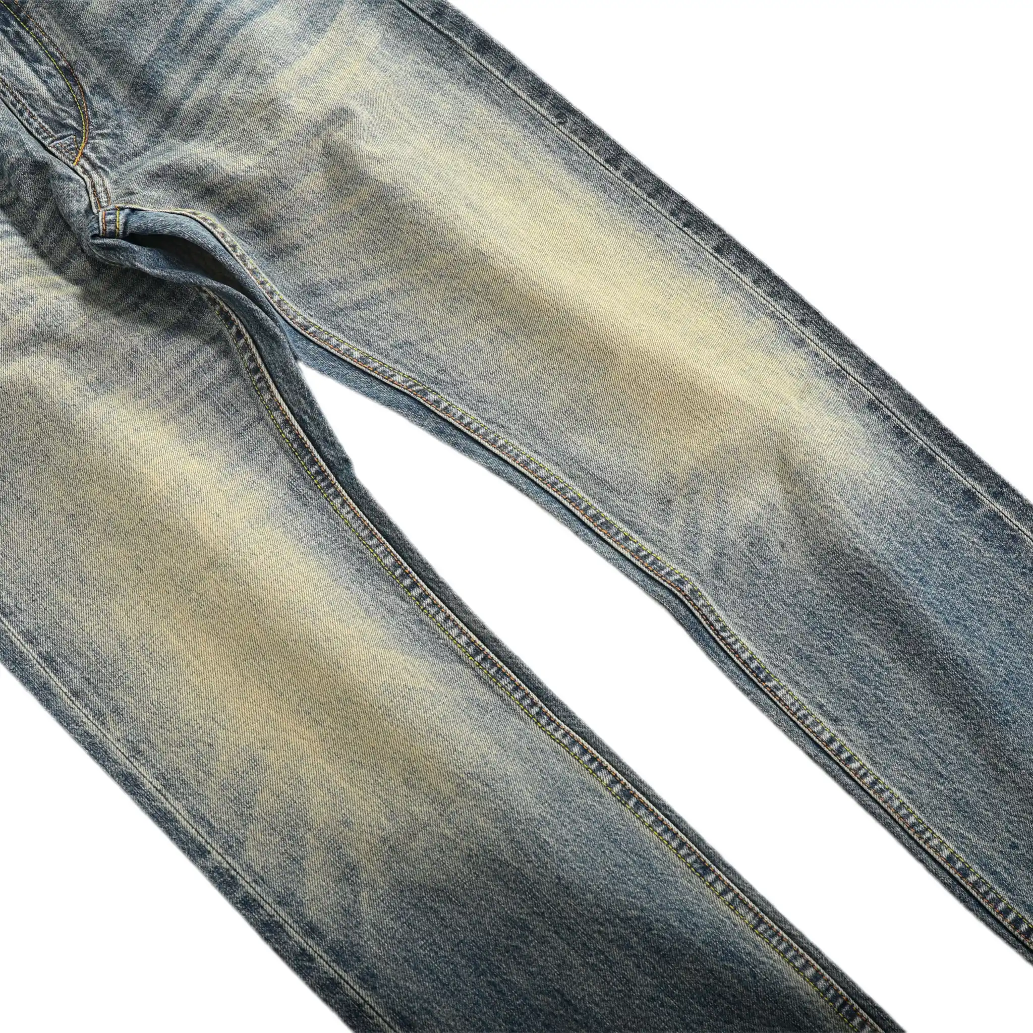Jean slim droit bleu clair 14 oz à lisière indigo délavée