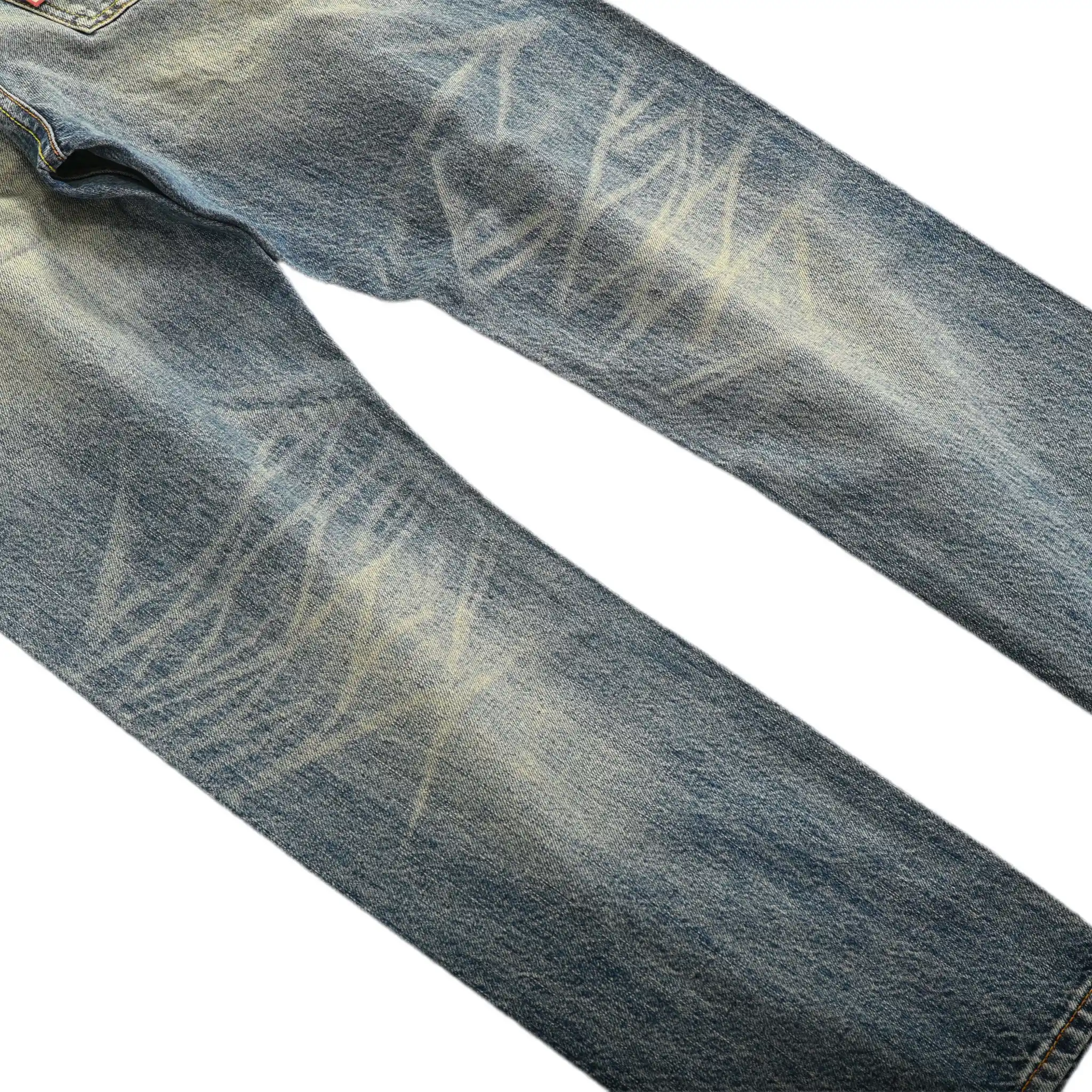Jean slim droit bleu clair 14 oz à lisière indigo délavée