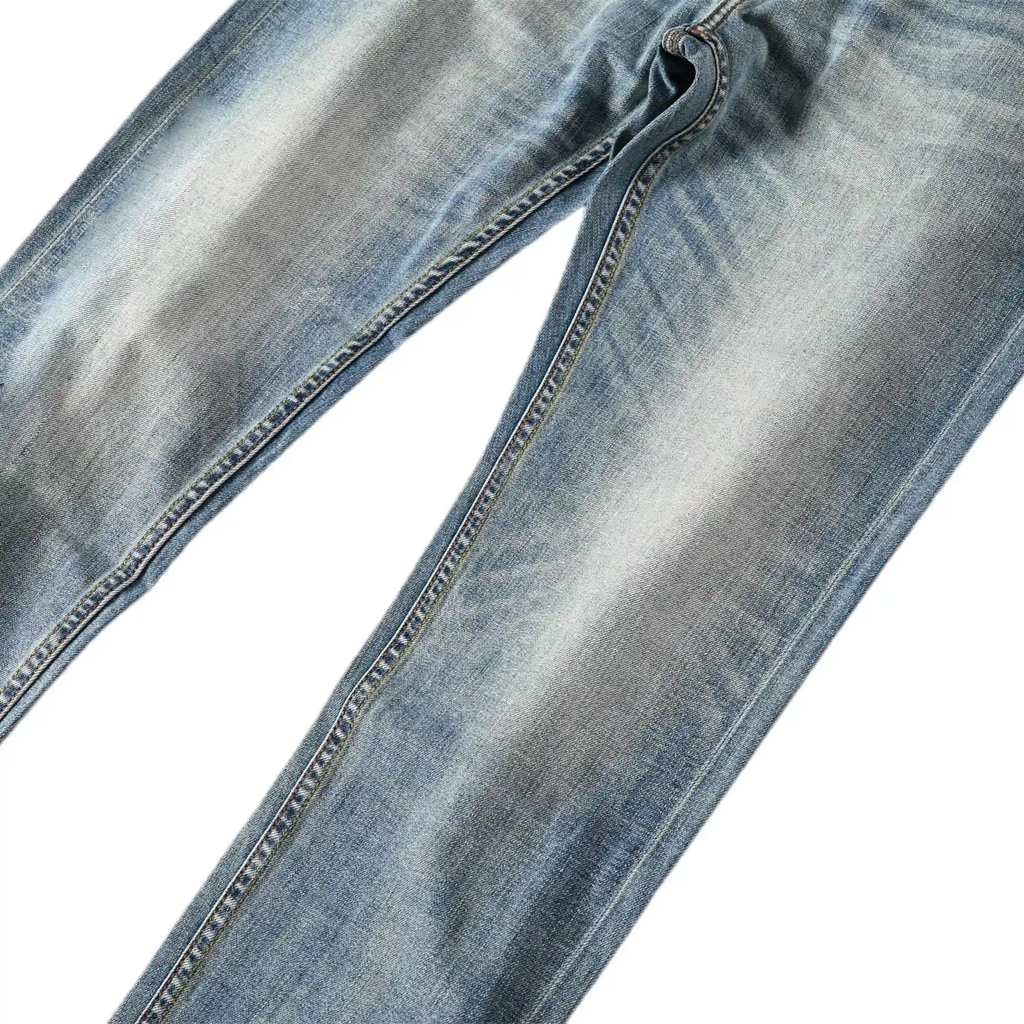 Vintage Blaue Slim Straight Fit Selvedge Jeans mit verblasster Waschung