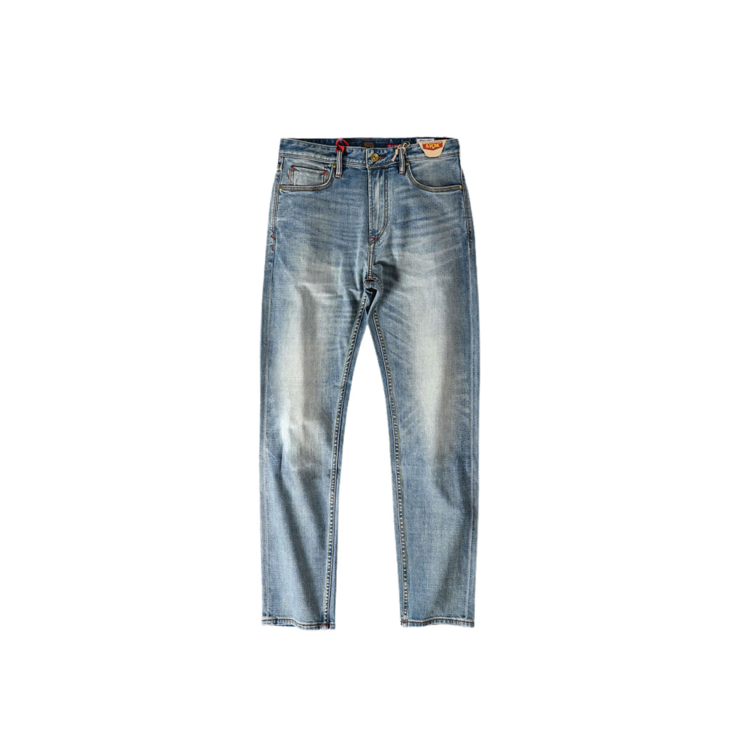 Vintage Blaue Slim Straight Fit Selvedge Jeans mit verblasster Waschung