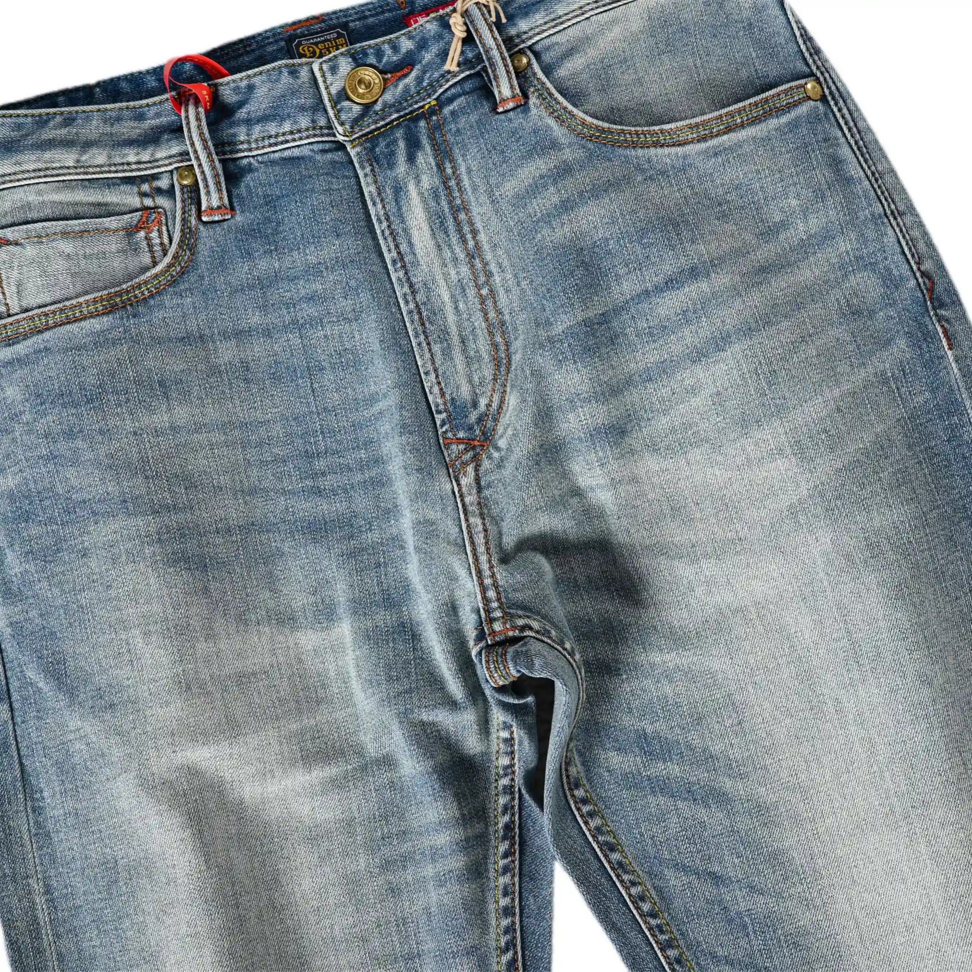Vintage Blaue Slim Straight Fit Selvedge Jeans mit verblasster Waschung