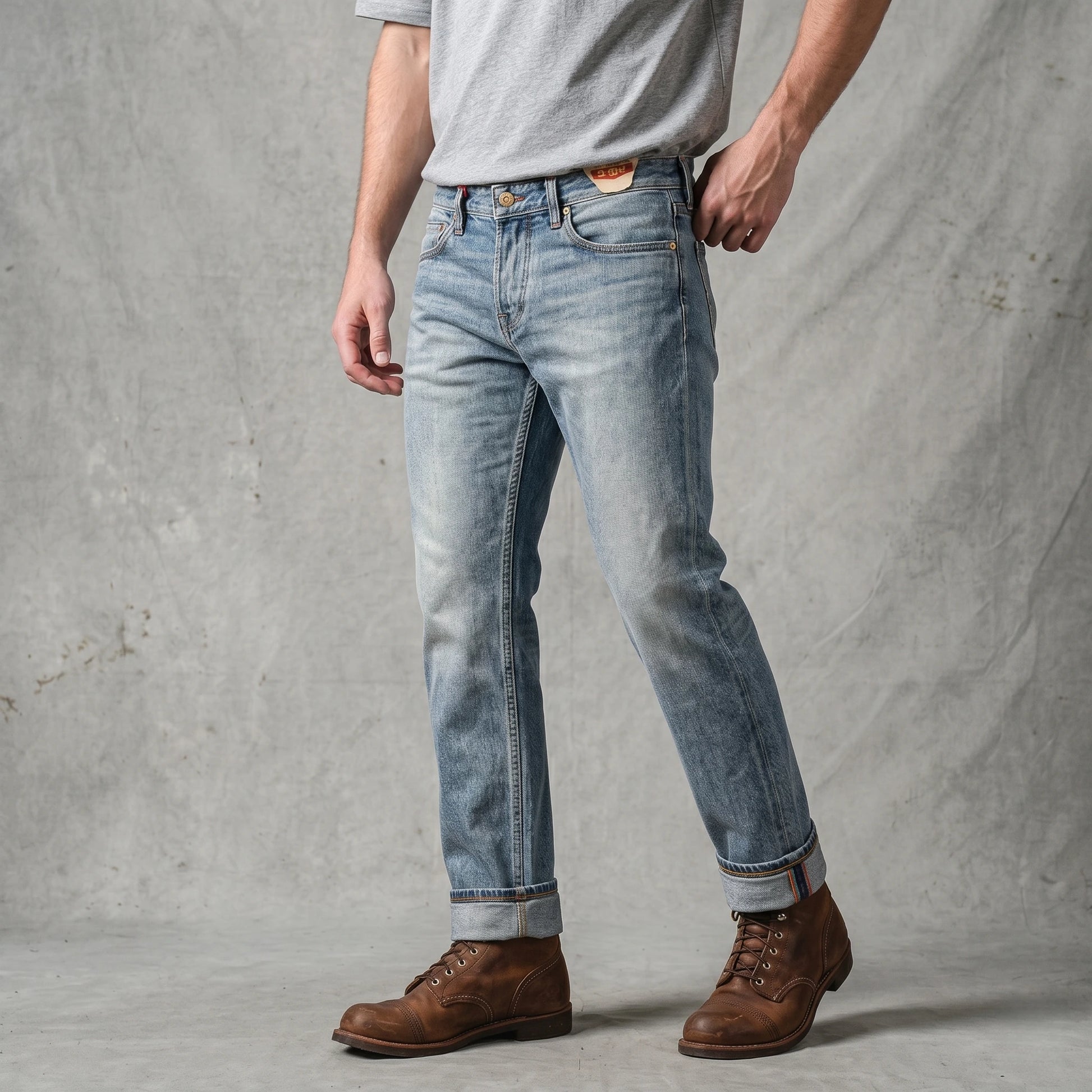 Vintage Blaue Slim Straight Fit Selvedge Jeans mit verblasster Waschung