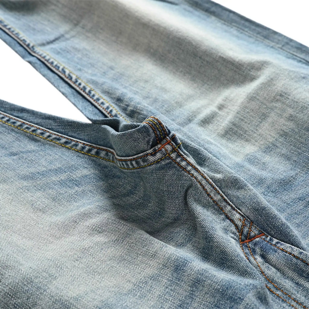 Vintage Blaue Slim Straight Fit Selvedge Jeans mit verblasster Waschung
