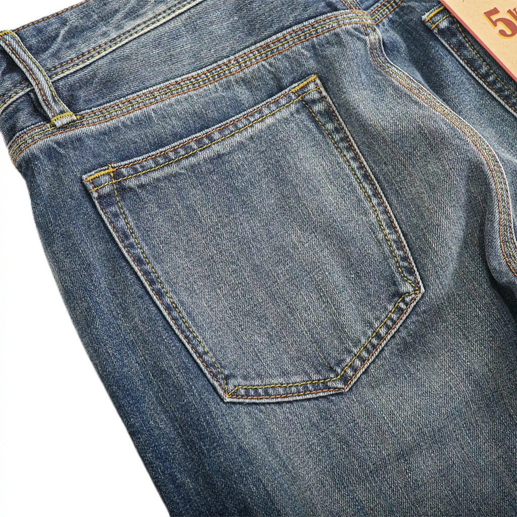 Vintage Blaue Slim Straight Fit Selvedge Jeans mit verblasster Waschung