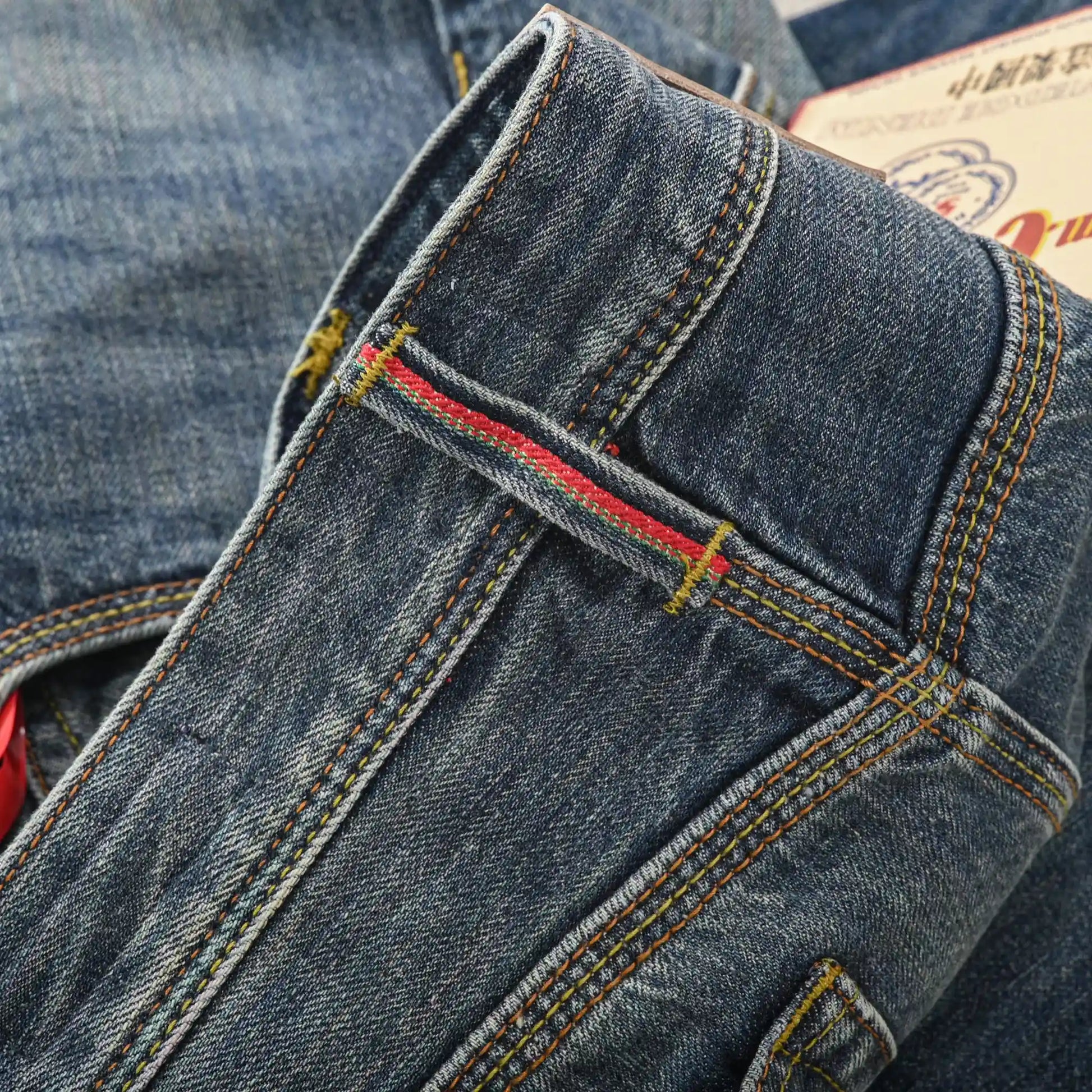 Vintage Blaue Slim Straight Fit Selvedge Jeans mit verblasster Waschung