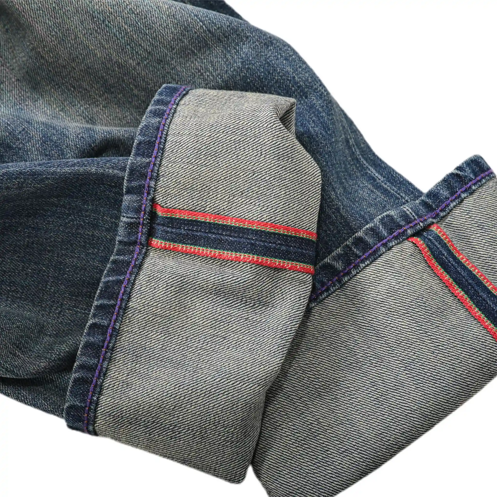 Vintage Blaue Slim Straight Fit Selvedge Jeans mit verblasster Waschung