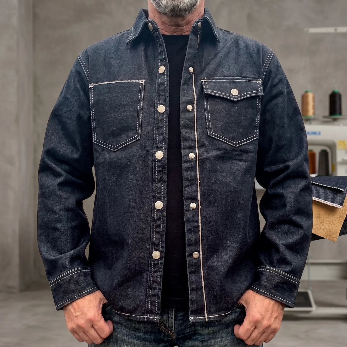 12.8oz Resin-Coated Selvedge Denim Shirt Jacket