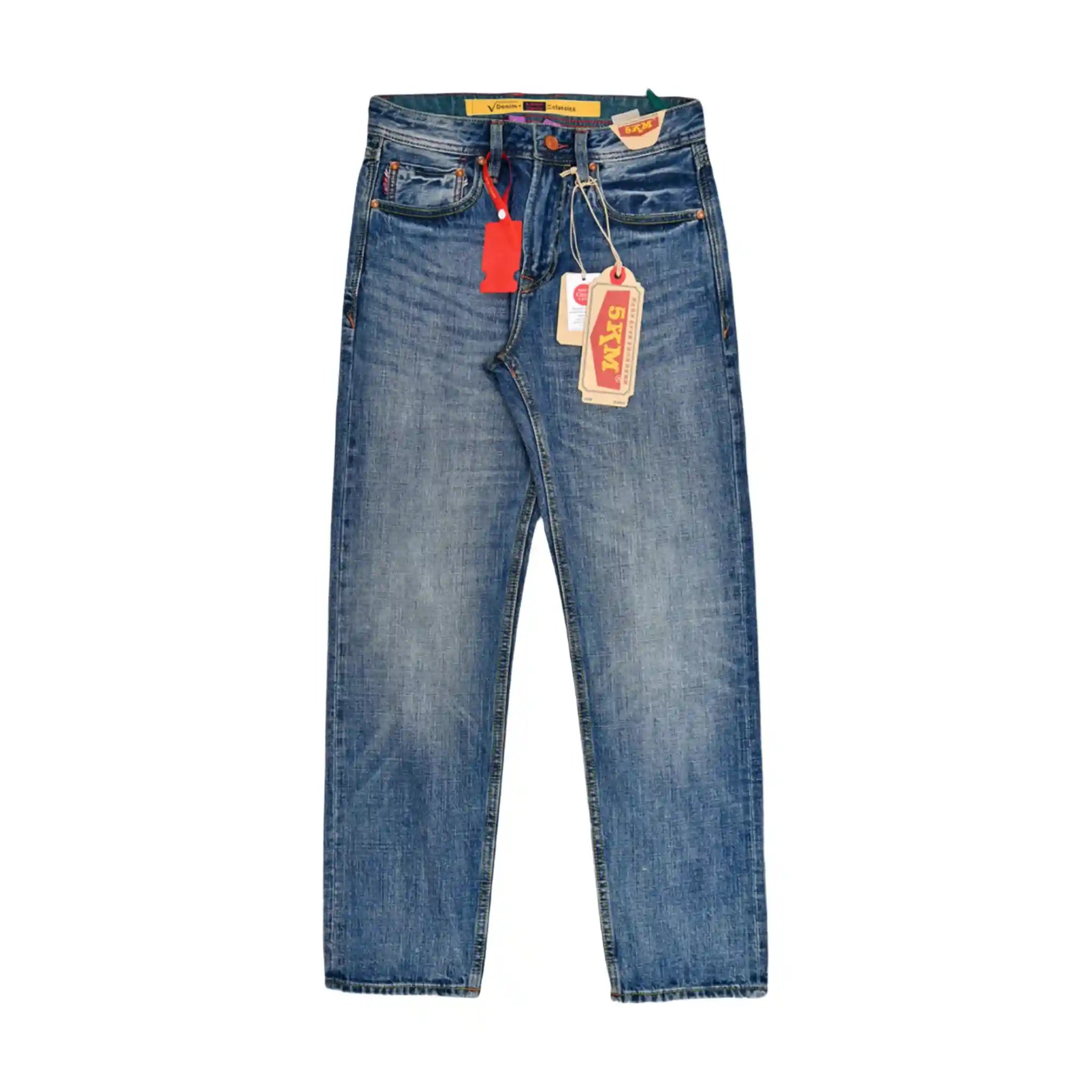 Jean classique bleu coupe droite en coton égyptien selvedge 12 oz