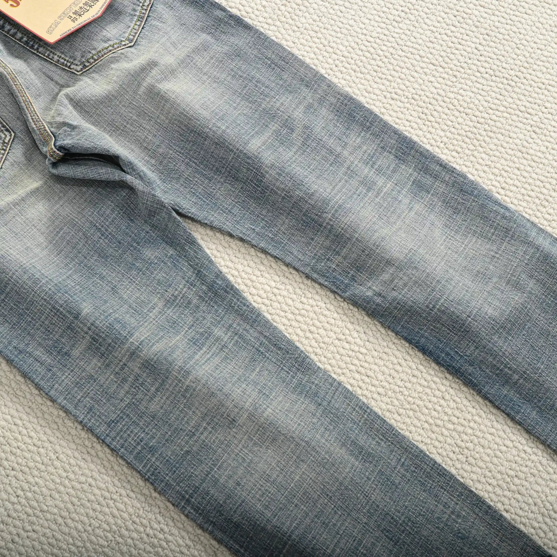 Vintage Blaue Slim Straight Fit Selvedge Jeans mit verblasster Waschung